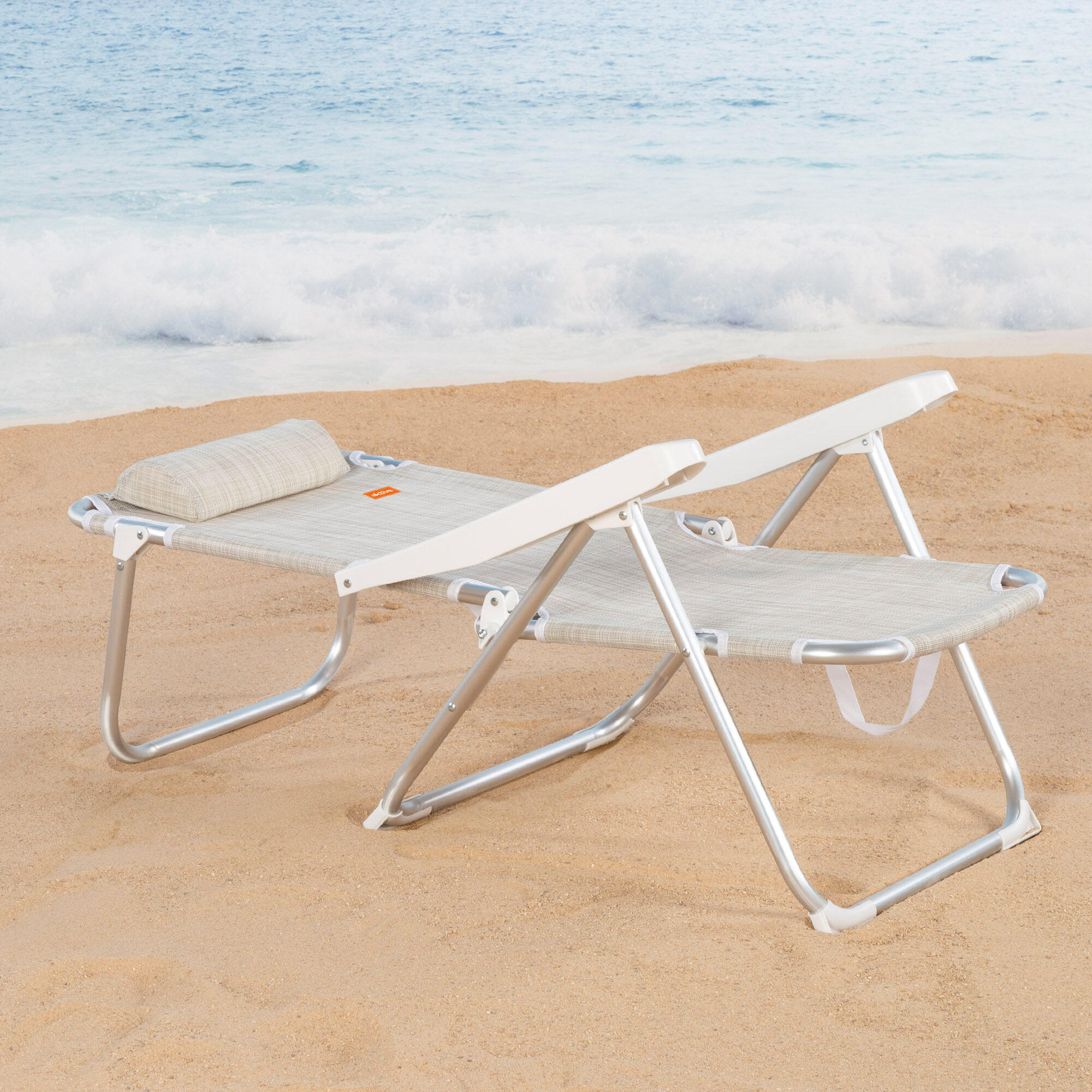 Aktive Confezione da 2 sedie da spiaggia 48x60x90 cm beige 5 posizioni 3/7
