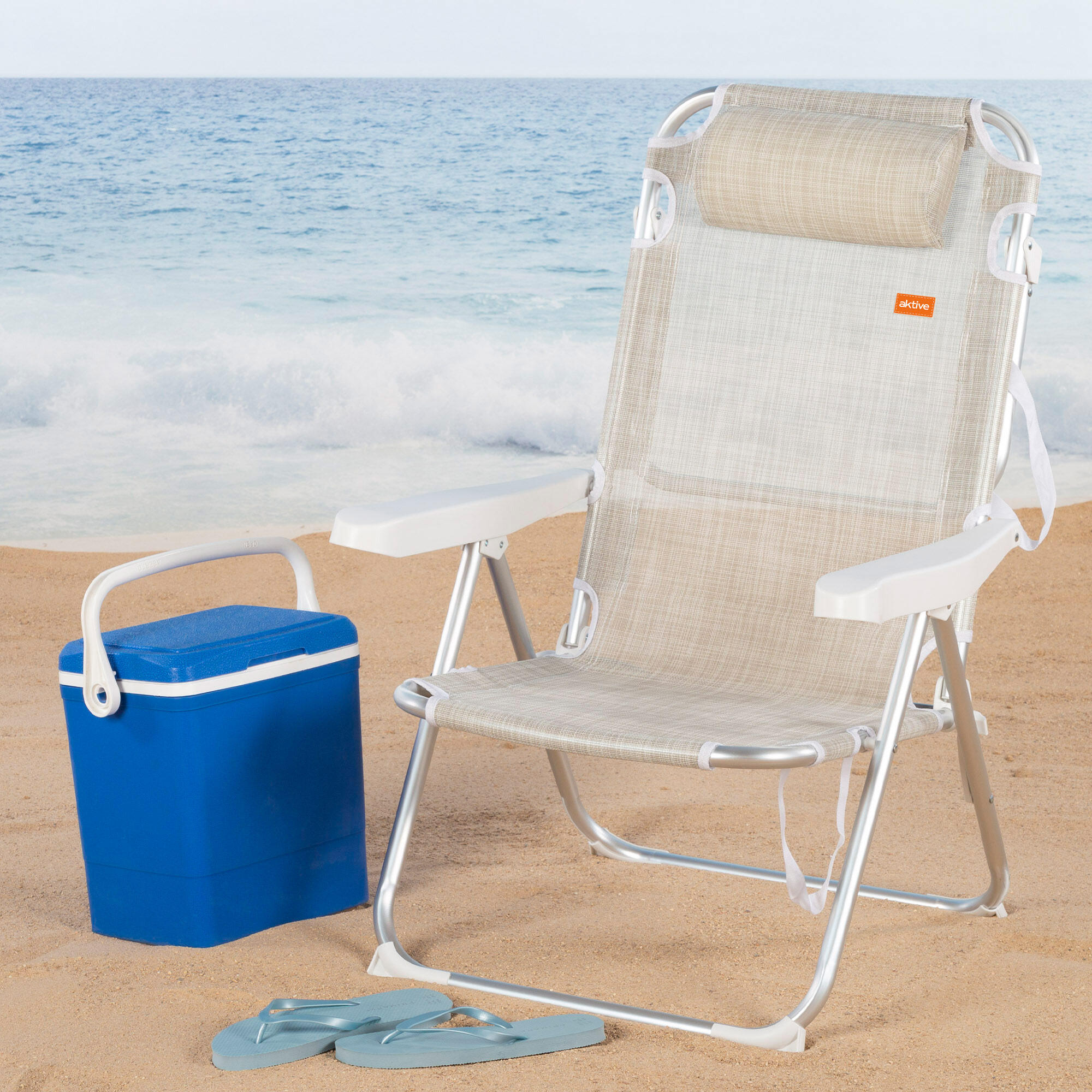 Aktive Confezione da 2 sedie da spiaggia 48x60x90 cm beige 5 posizioni 2/7