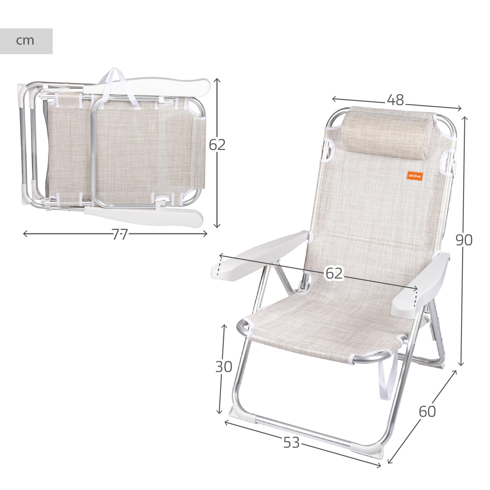 Aktive Confezione da 2 sedie da spiaggia 48x60x90 cm beige 5 posizioni 4/7