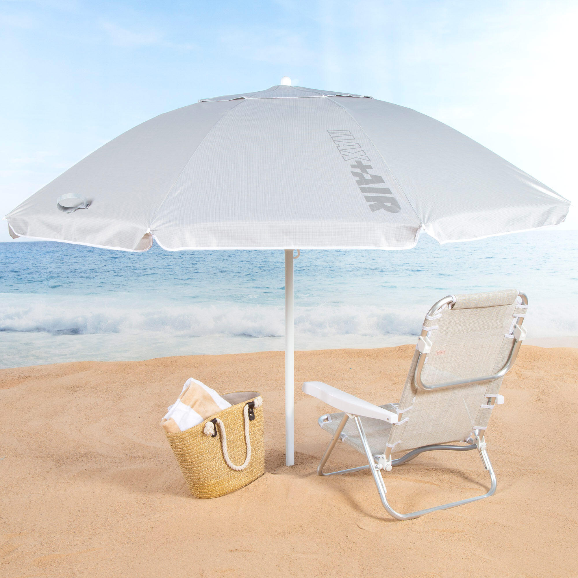 Aktive Sombrilla de playa 8 varillas 220 cm gris inclinable UV50 2/7