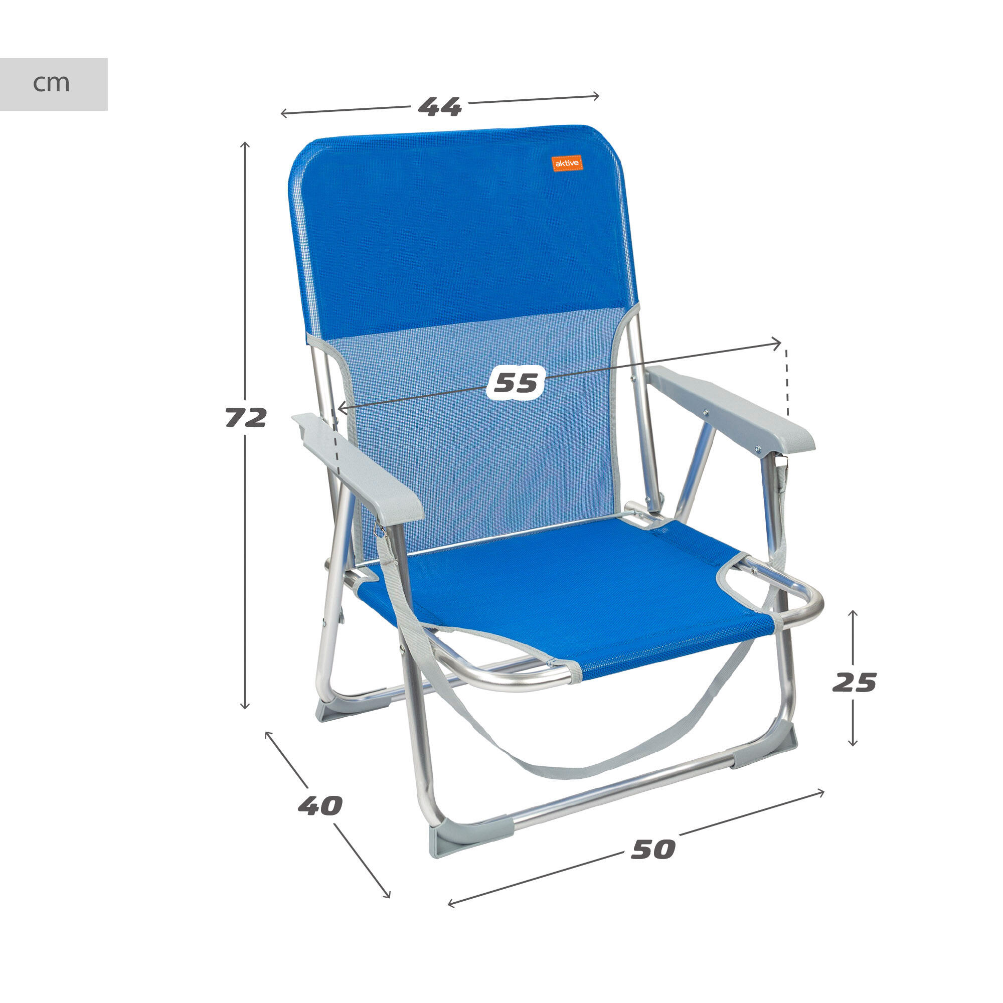 Aktive Pack de 2 chaises de plage pliantes bleues avec dossier fixe 4/7