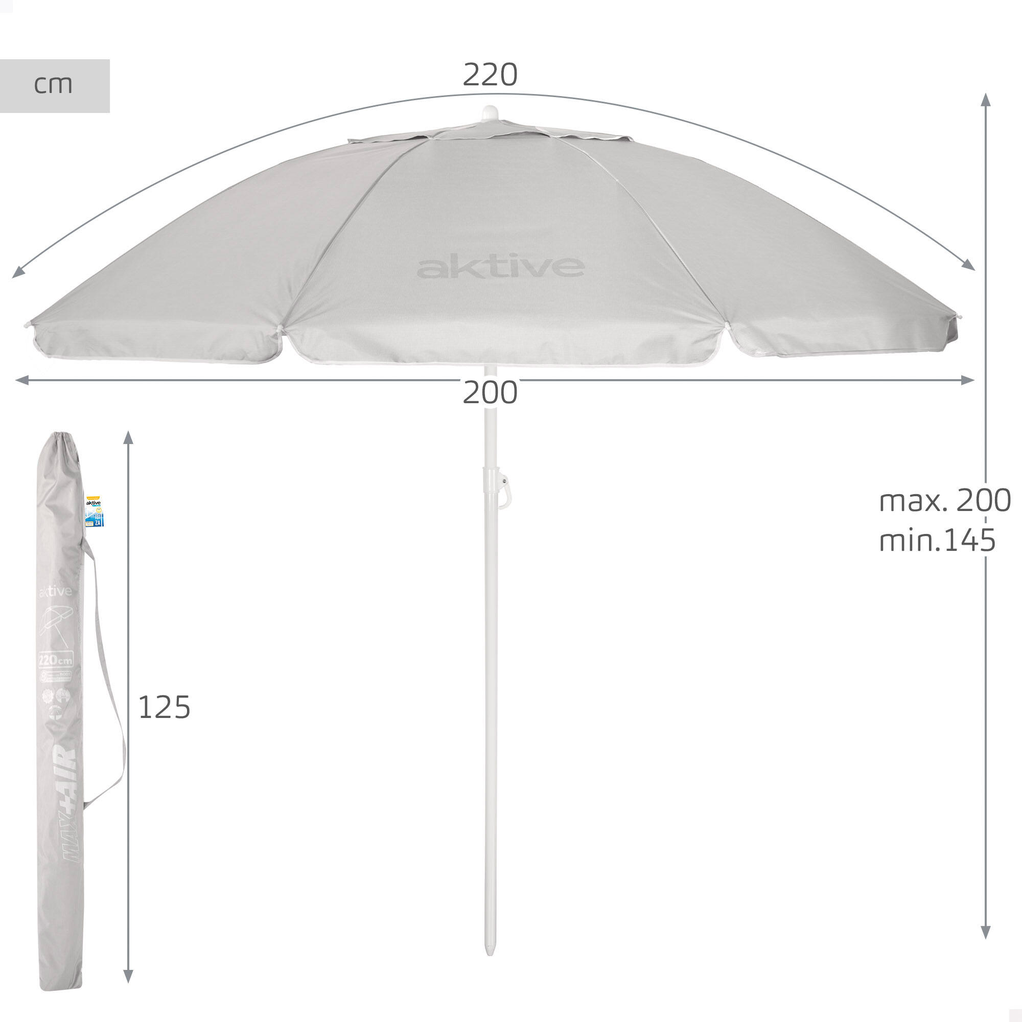 Aktive Sombrilla de playa 8 varillas 220 cm gris inclinable UV50 4/7