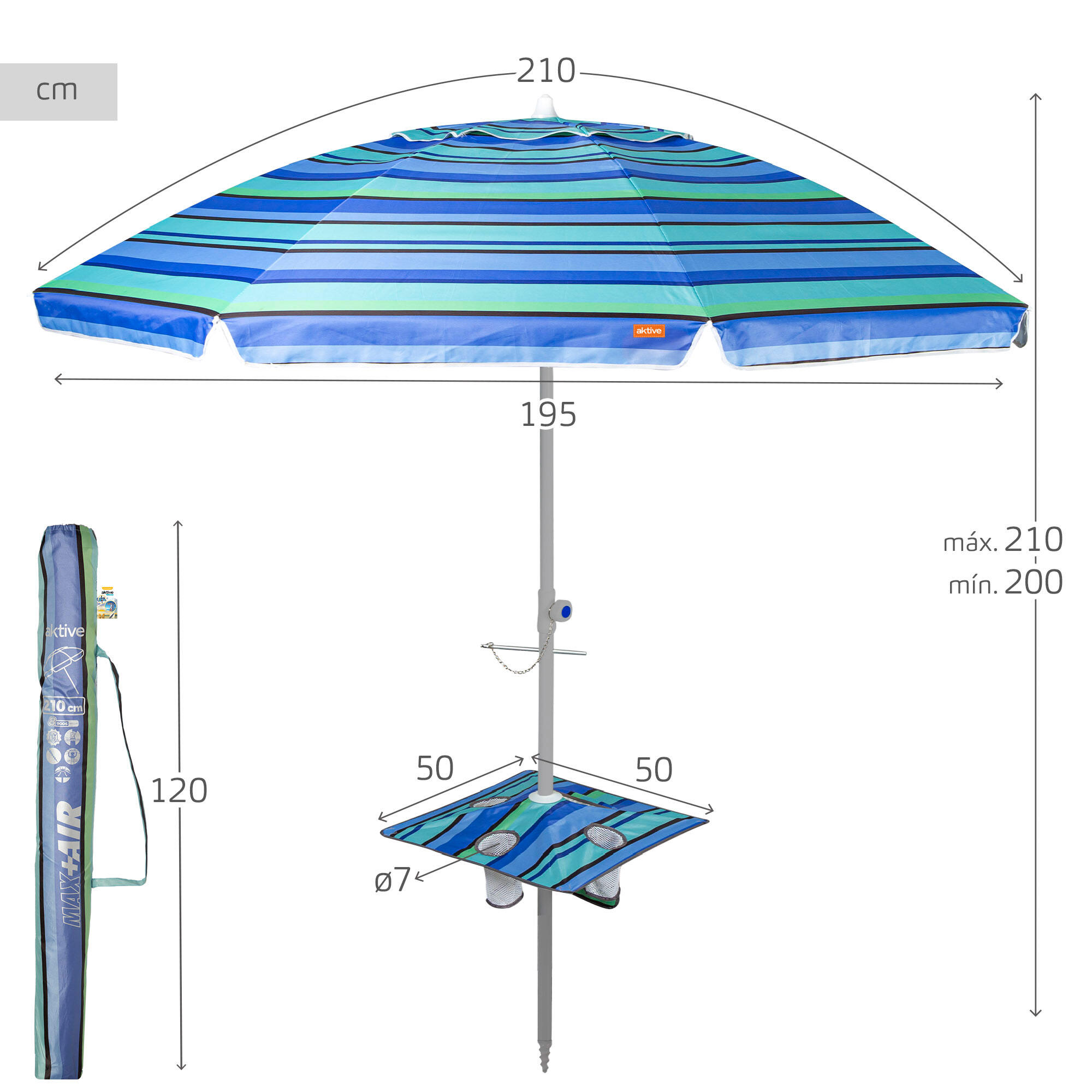 Aktive Grand parasol inclinable 210 cm UV50 avec paroi latérale et table 4/7