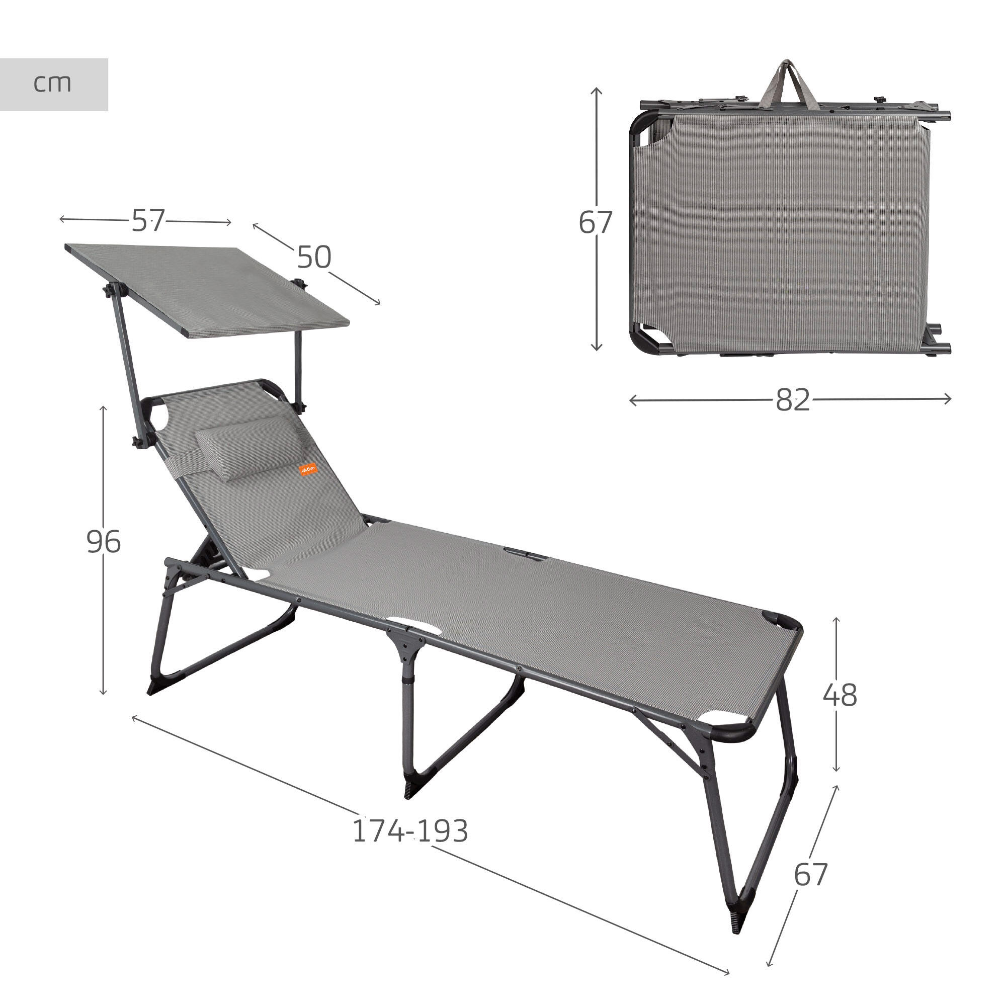 Pack 2 espreguiçadeiras de praia dobráveis altura XL c/guarda-sol Aktive 4/7
