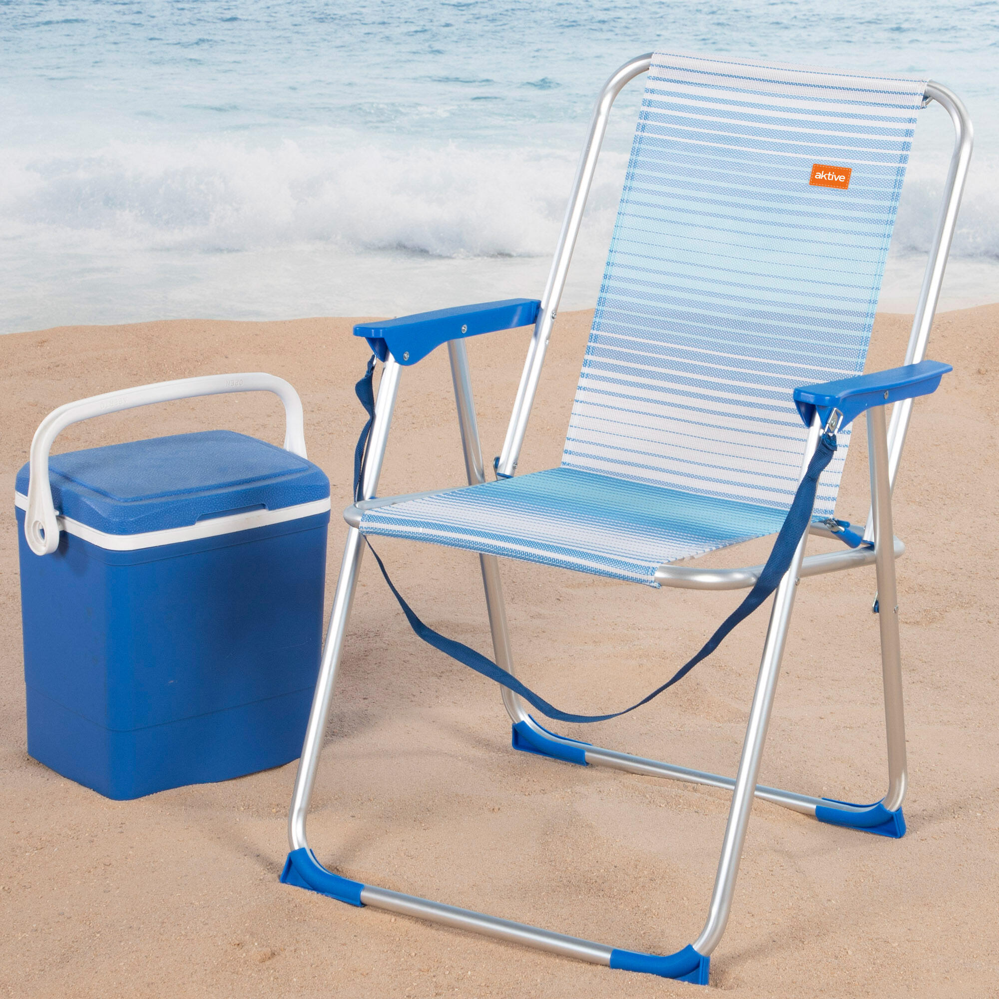 Aktive Pack 2 cadeiras de praia dobráveis fixas às riscas azuis e brancas 2/7