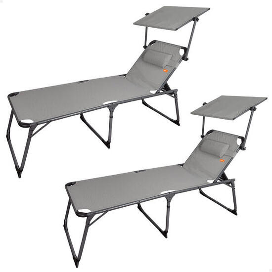 Pack 2 lettini da spiaggia pieghevoli altezza XL con ombrellone e cuscino Aktive