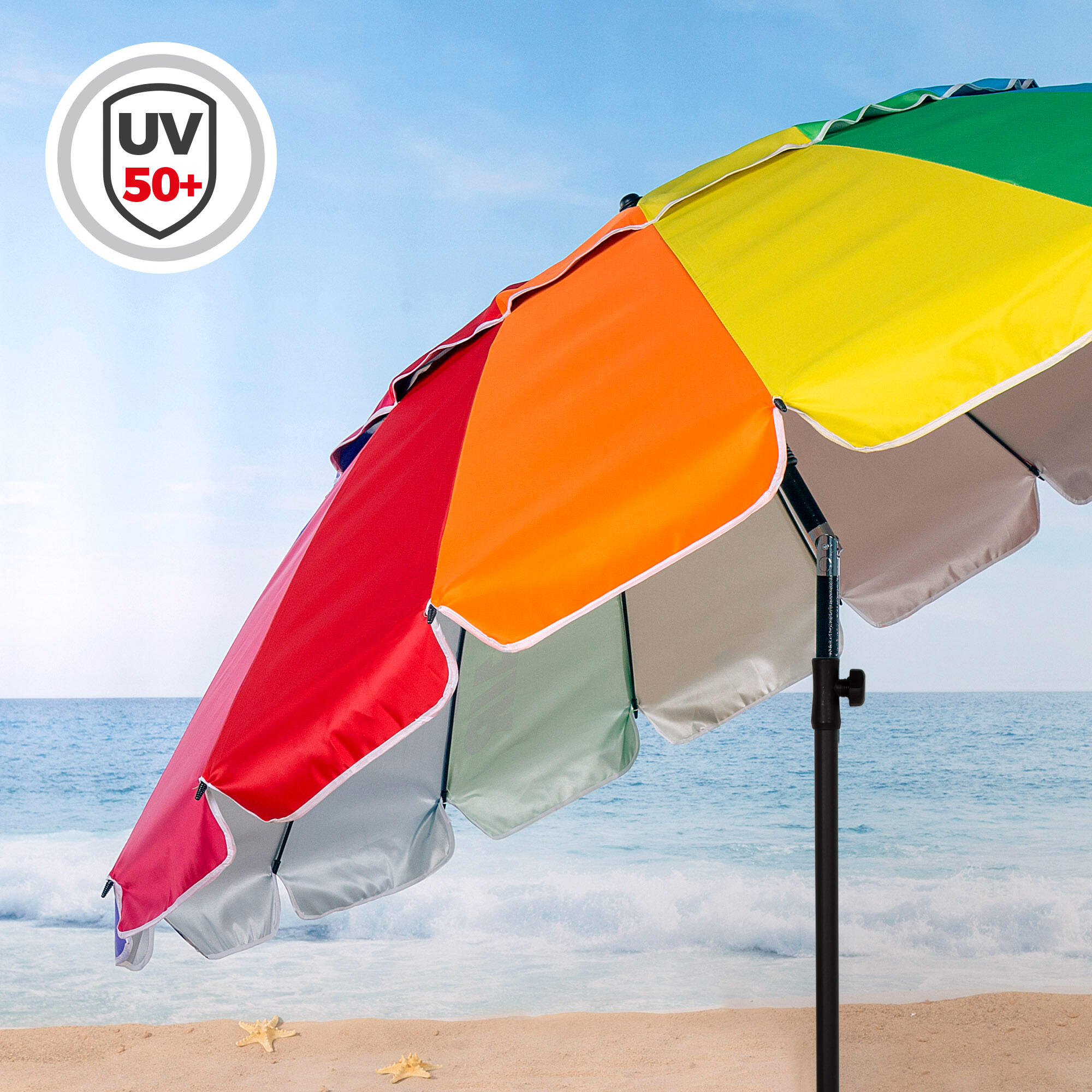 Parapluie de plage multicolore Ø195 cm avec mât inclinable et UV50 Aktive 3/7