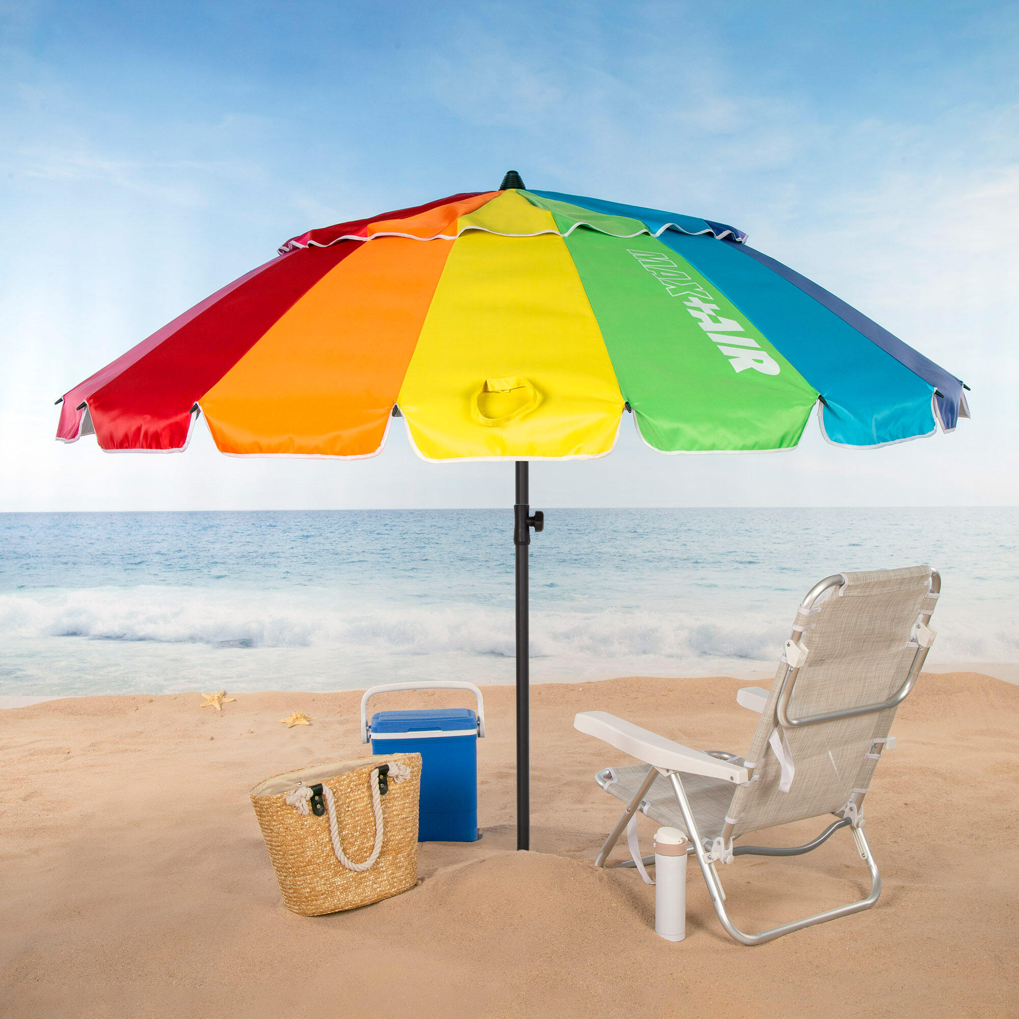 Parapluie de plage multicolore Ø195 cm avec mât inclinable et UV50 Aktive 2/7