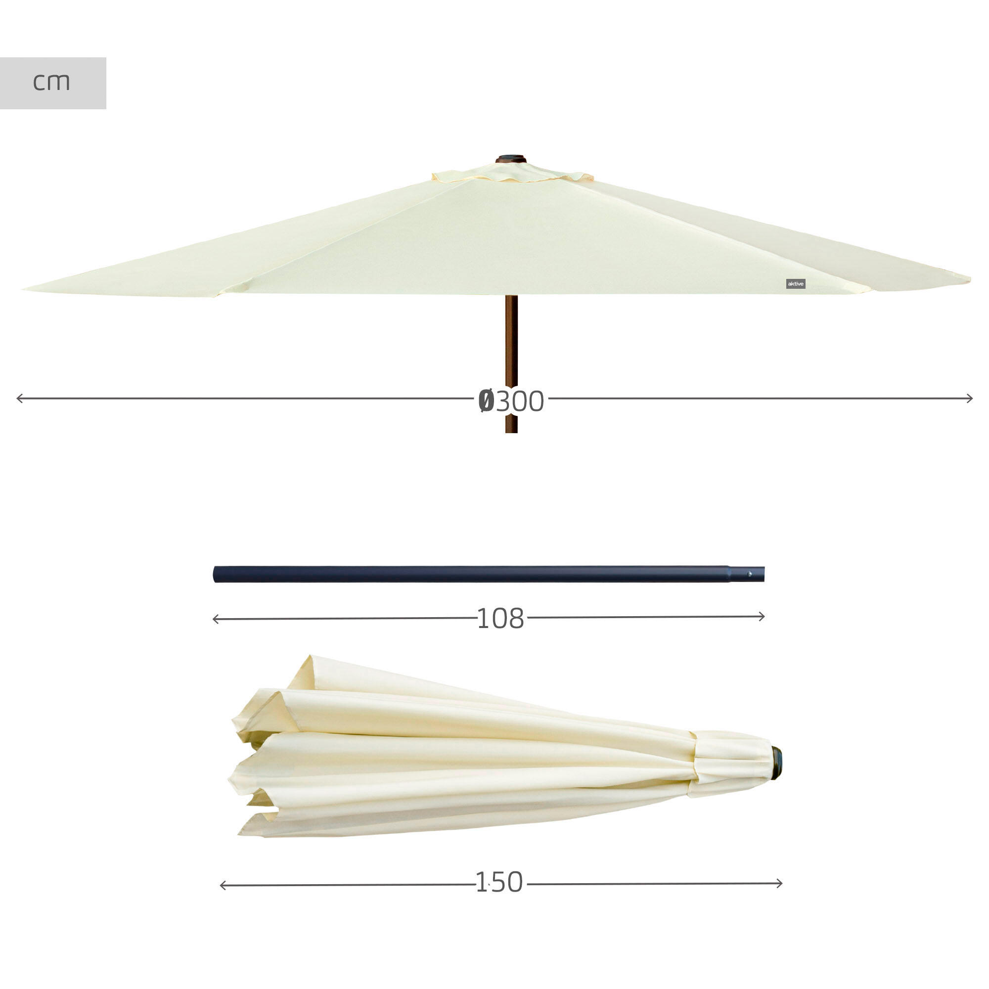 Parasol de jardin hexagonal Ø300 cm avec système de poulie double Aktive 4/7