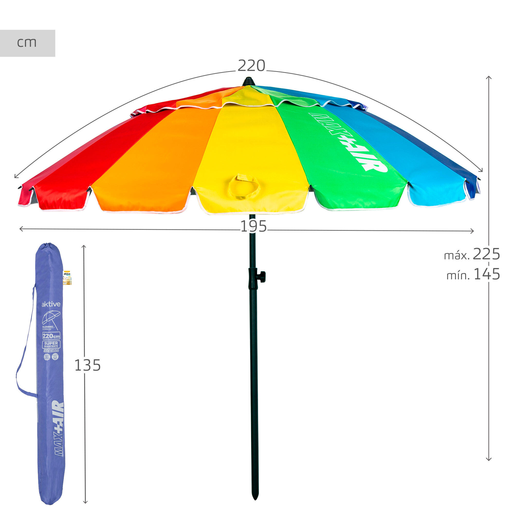 Parapluie de plage multicolore Ø195 cm avec mât inclinable et UV50 Aktive 4/7