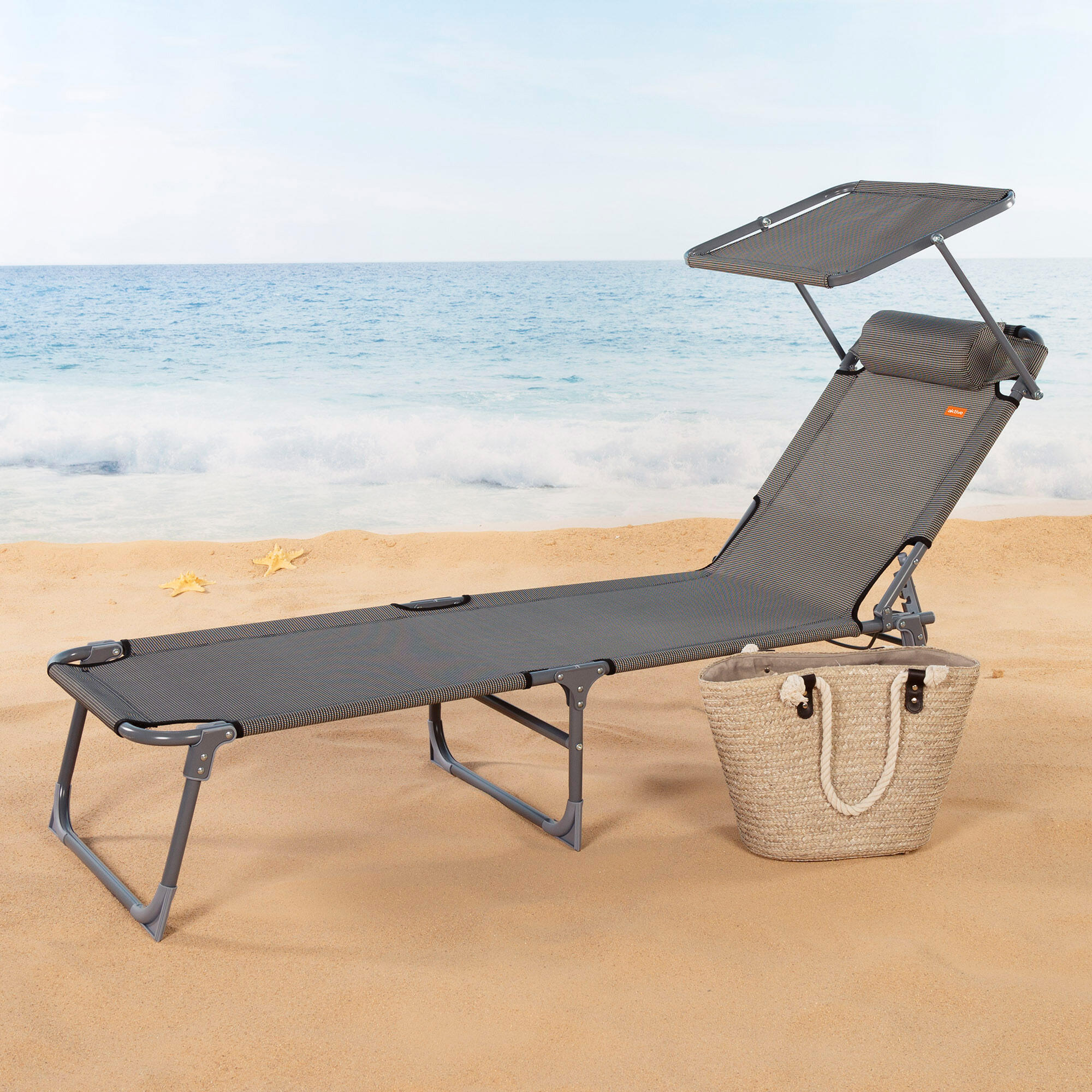 Pack de 2 espreguiçadeiras de praia dobráveis c/guarda-sol e almofada Aktive 2/7