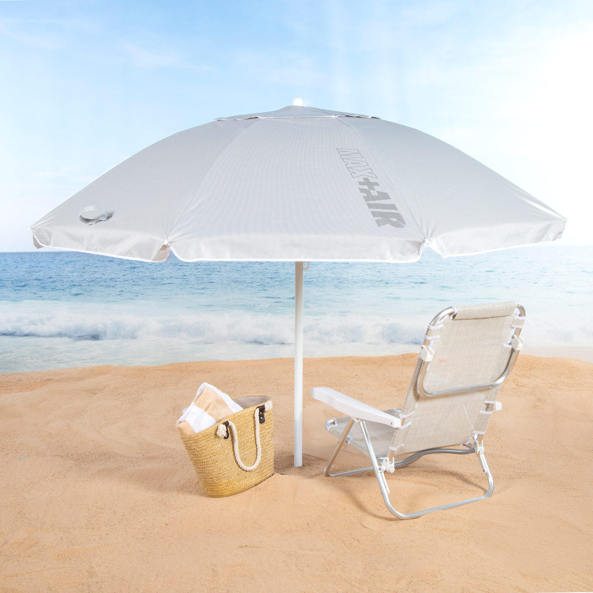 Aktive Sombrilla de playa 8 varillas 200 cm gris inclinable UV50 2/7
