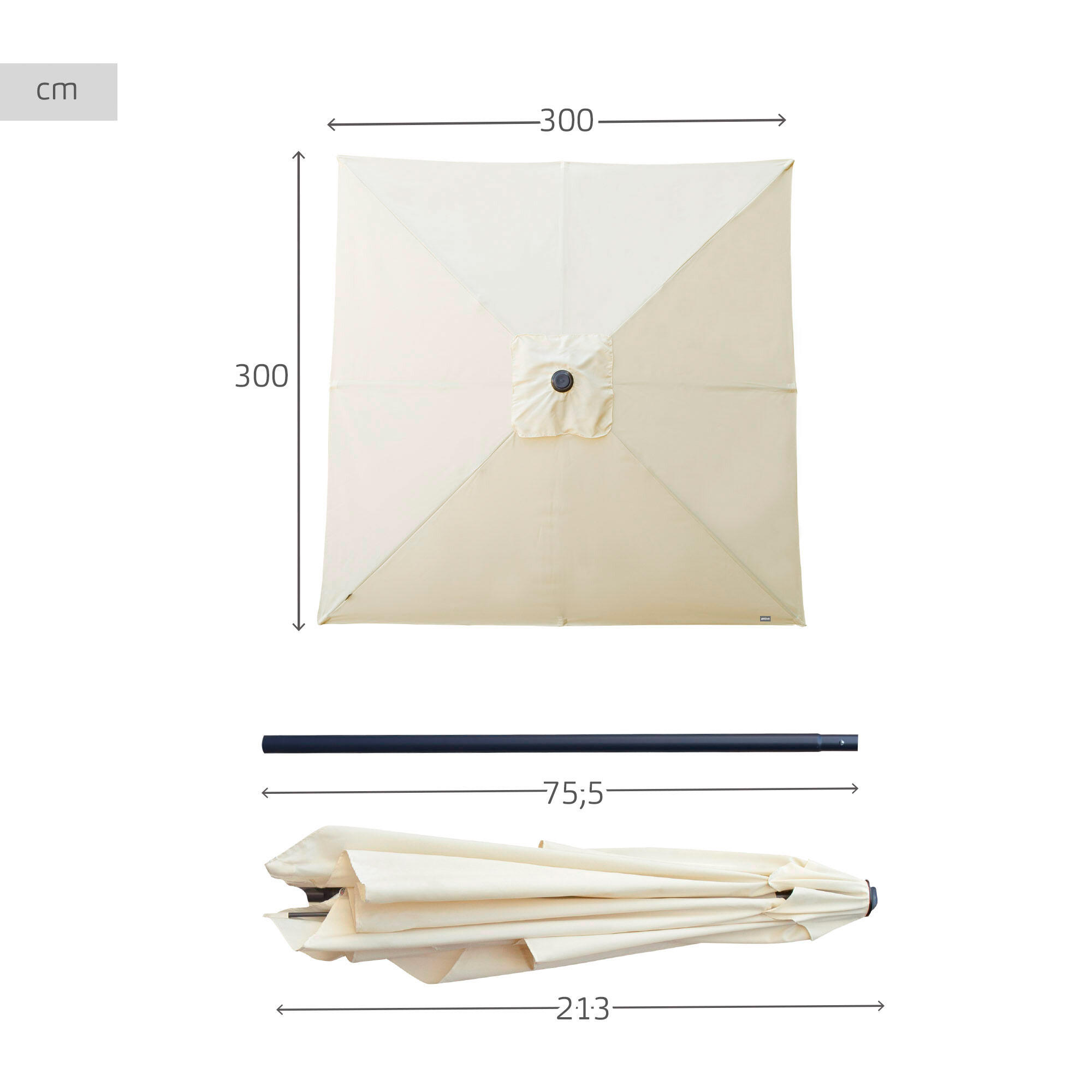 Guarda-chuva de jardim quadrado 300x300 cm com proteção UV50 Aktive 4/7