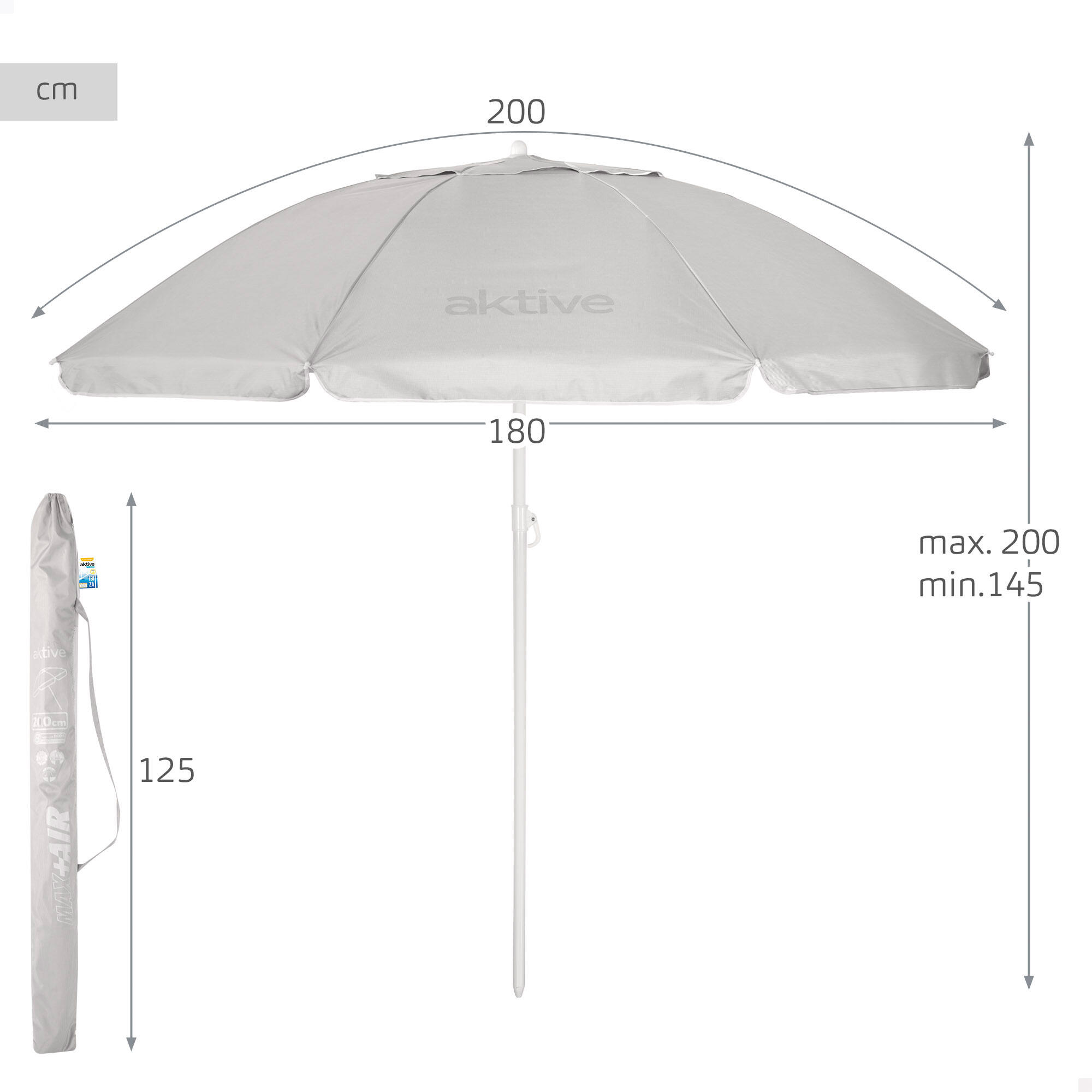 Aktive Sombrilla de playa 8 varillas 200 cm gris inclinable UV50 4/7