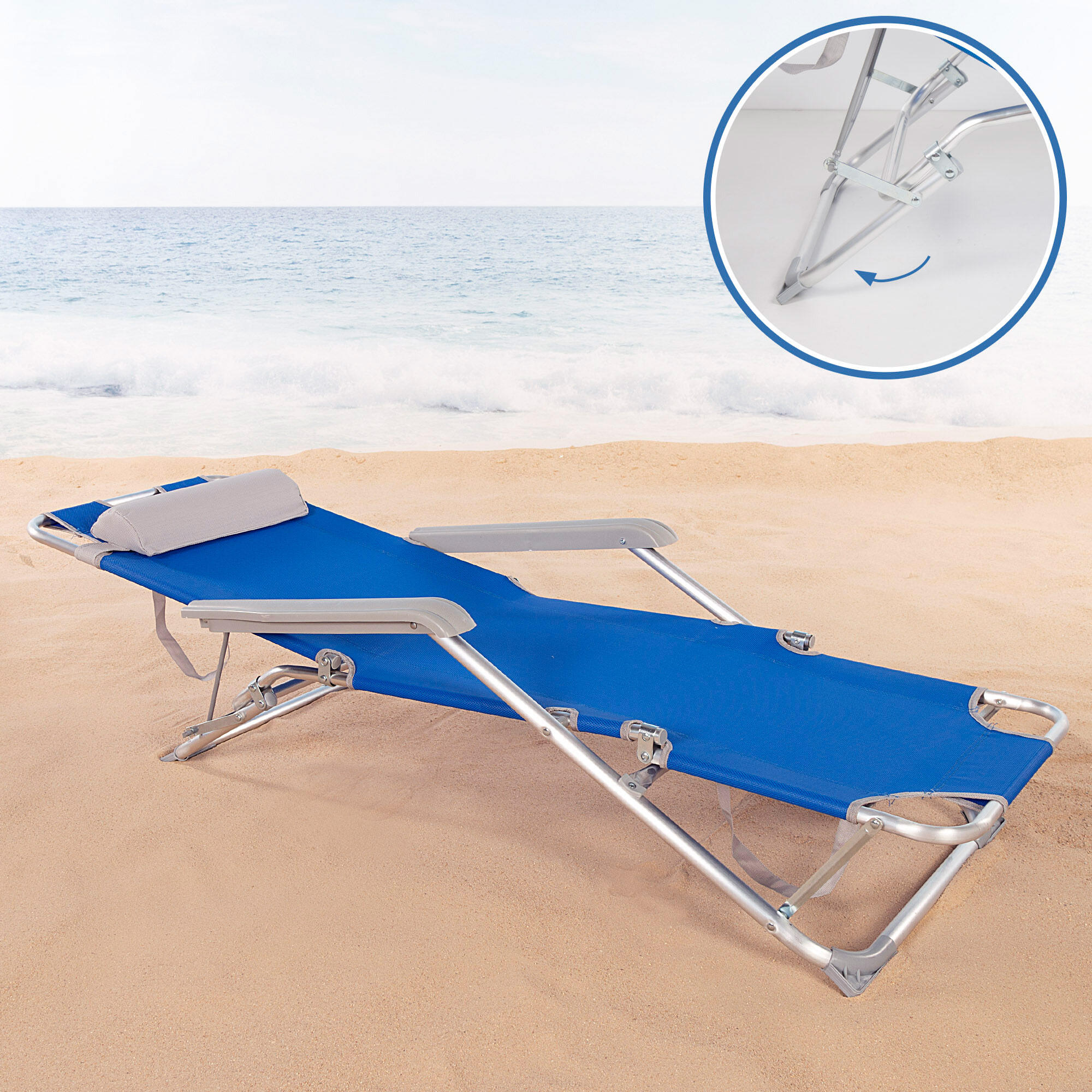 Pack 2 espreguiçadeiras de praia dobráveis 3 posições azul c/almofada Aktive 2/7