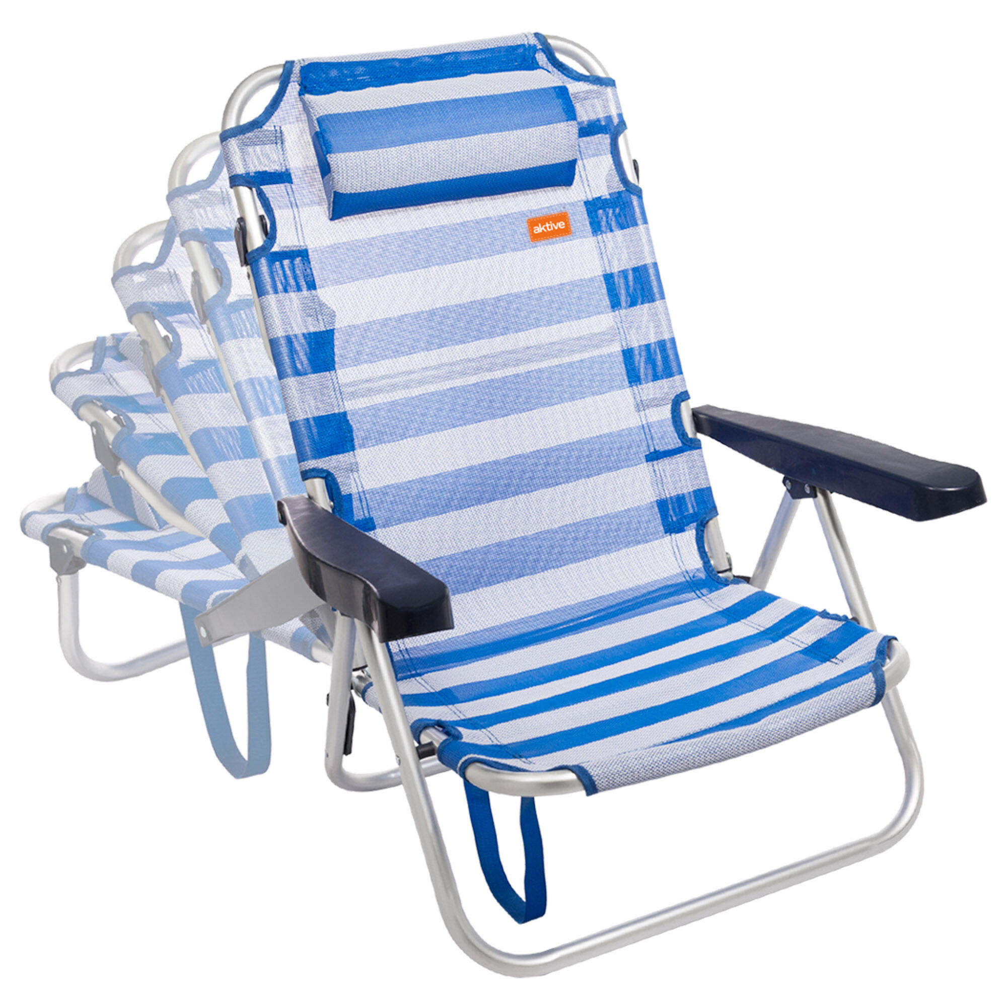 Aktive Pack 2 cadeiras de praia dobráveis multiposições às riscas 3/7