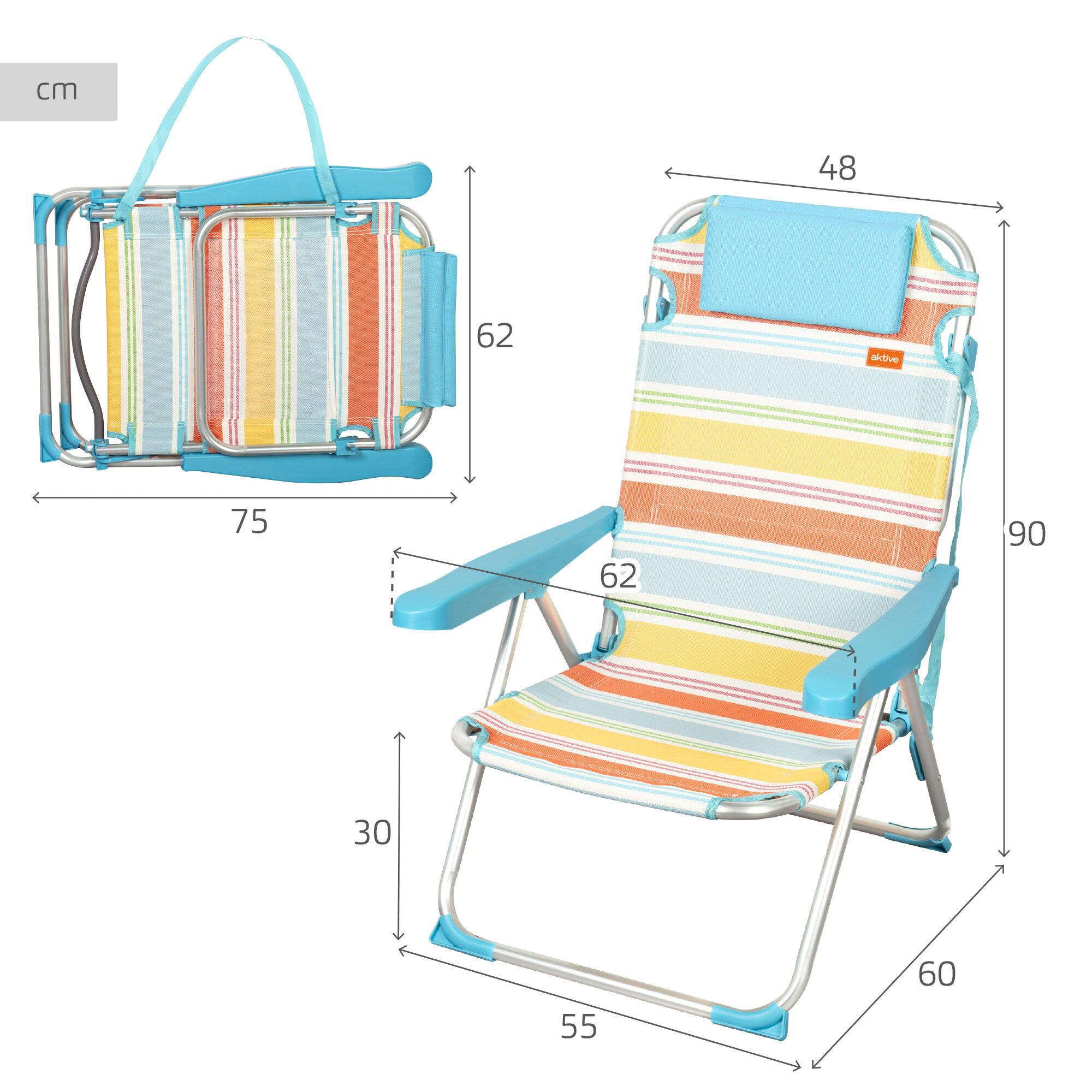 Aktive Confezione da 2 sedie da campeggio pieghevoli 48x47x74 cm multicolore 4/7