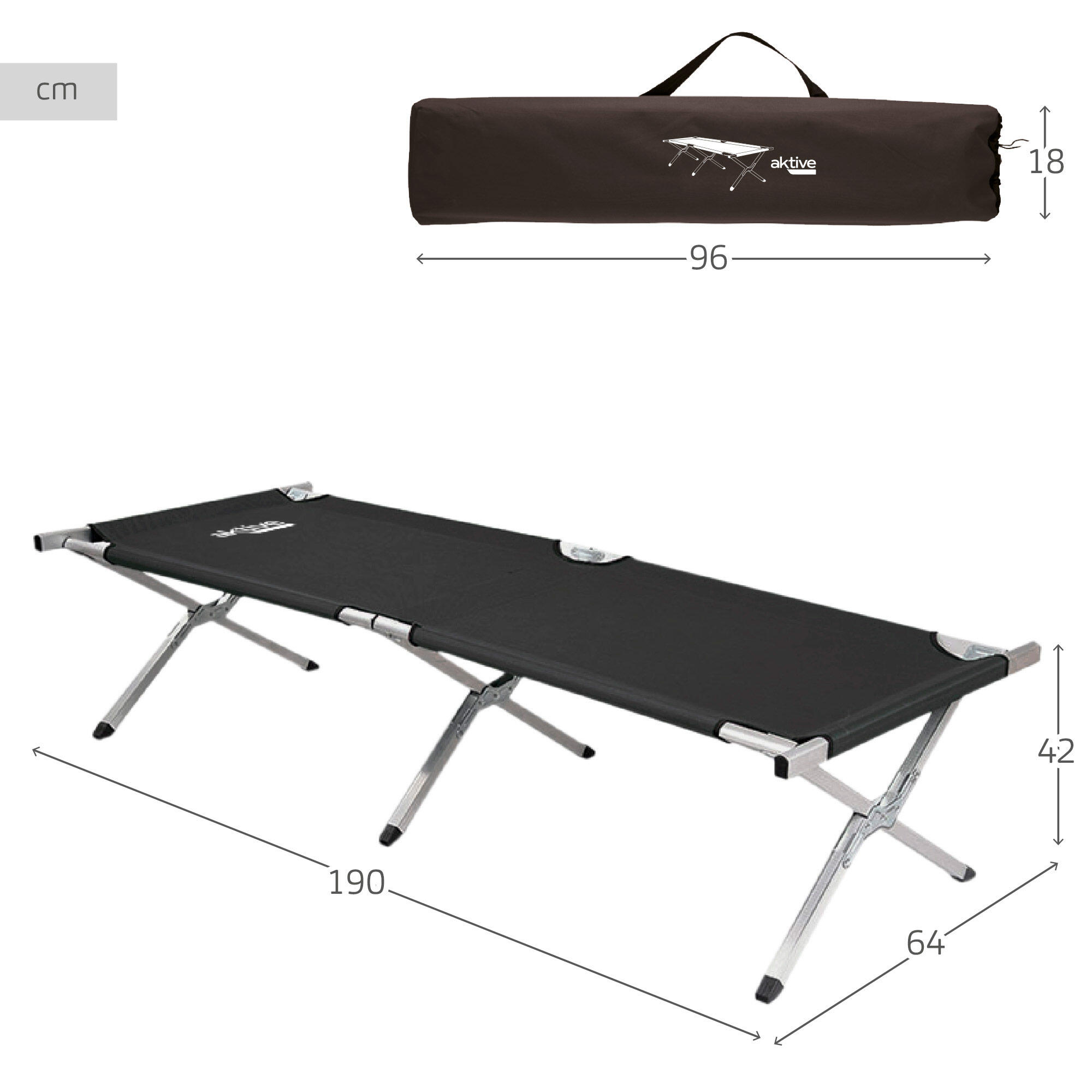 Cama de campismo dobrável preta Aktive 4/7