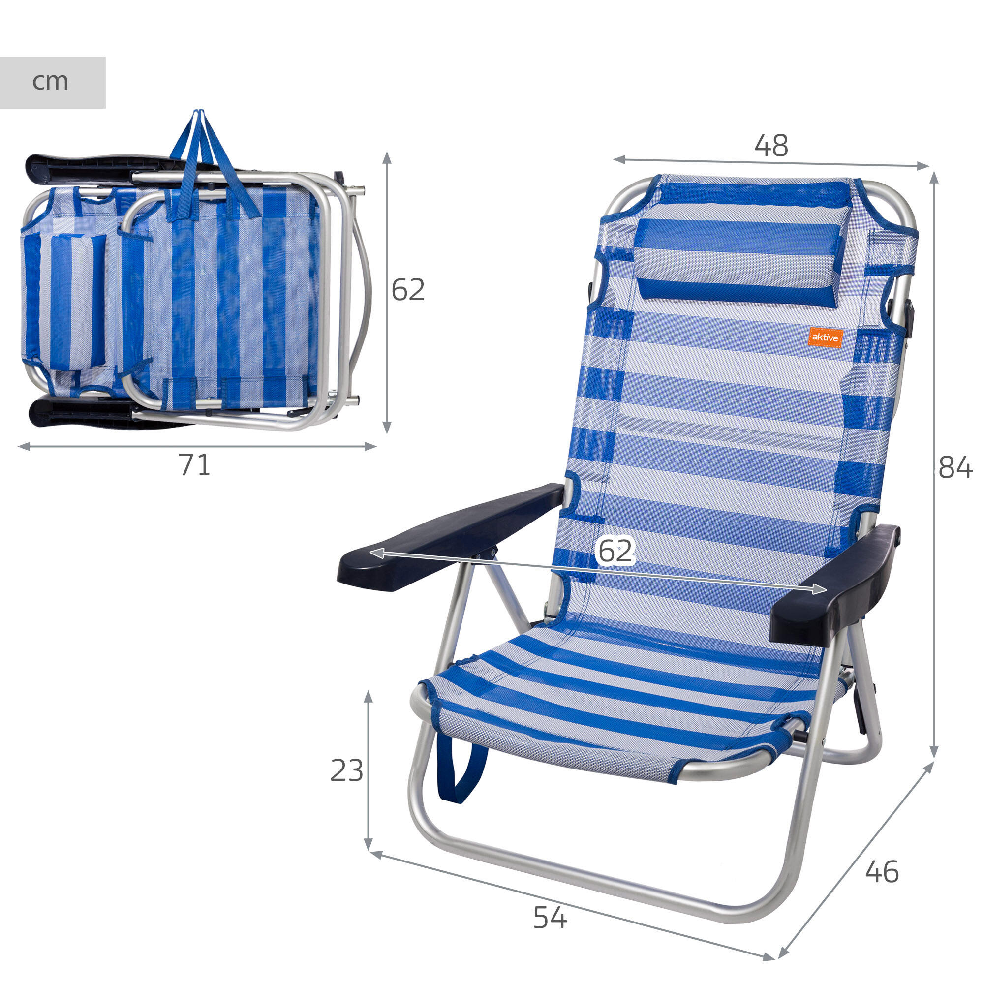 Aktive Pack 2 cadeiras de praia dobráveis multiposições às riscas 4/7