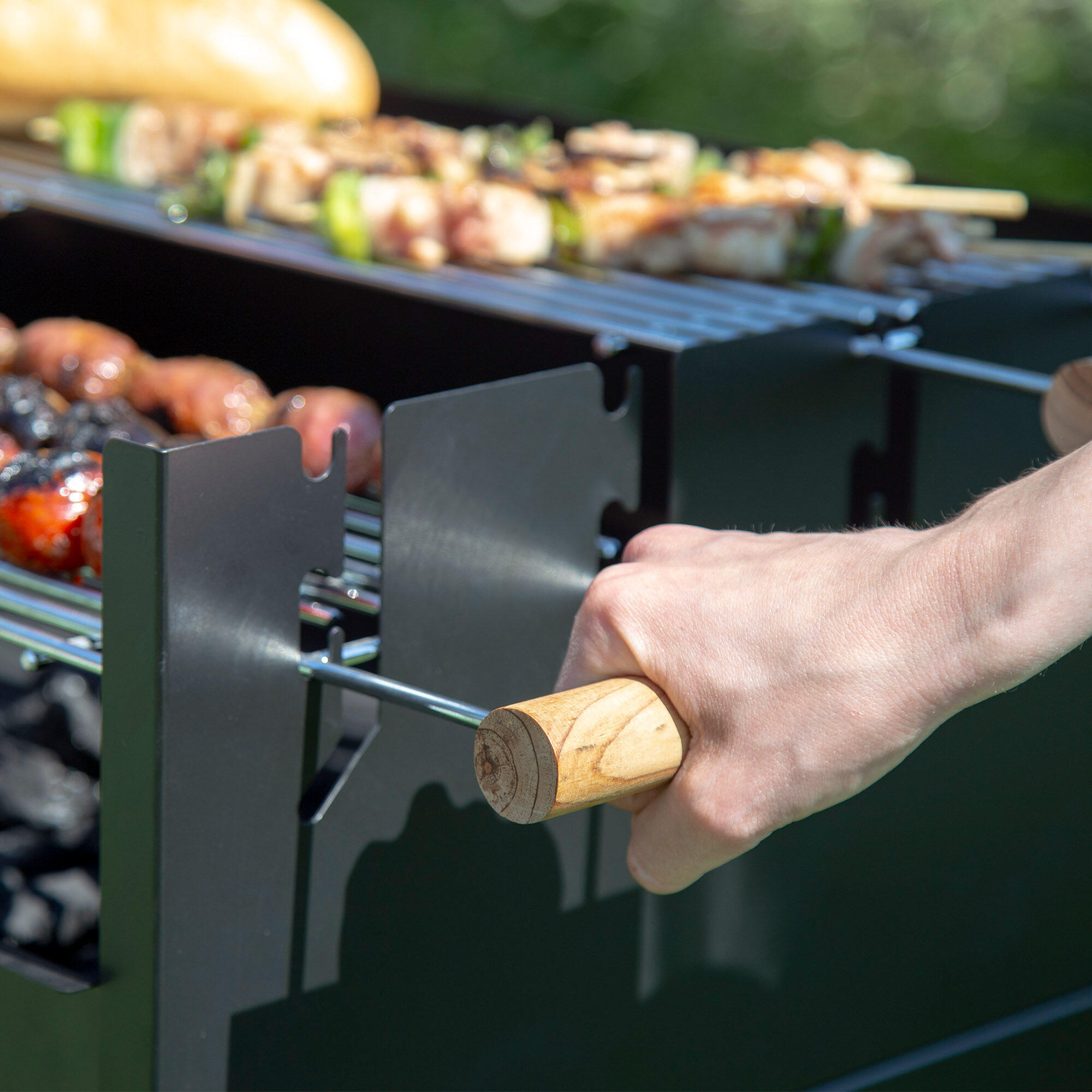 Barbacoa carbón portátil madera doble parrilla Aktive 5/7