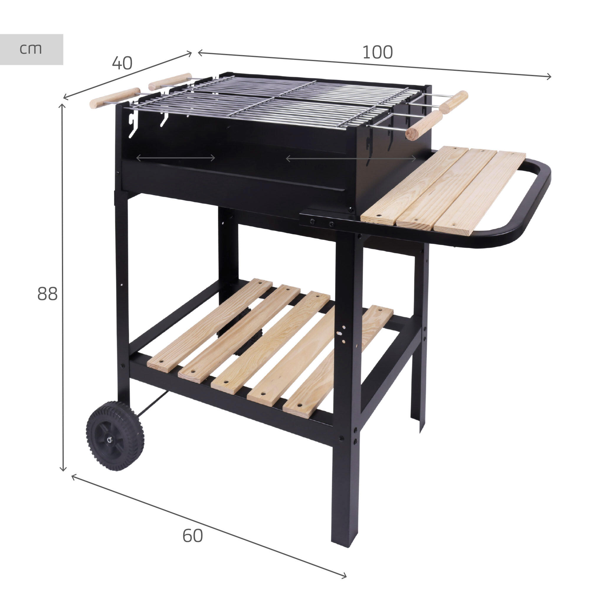 Barbacoa carbón portátil madera doble parrilla Aktive 4/7
