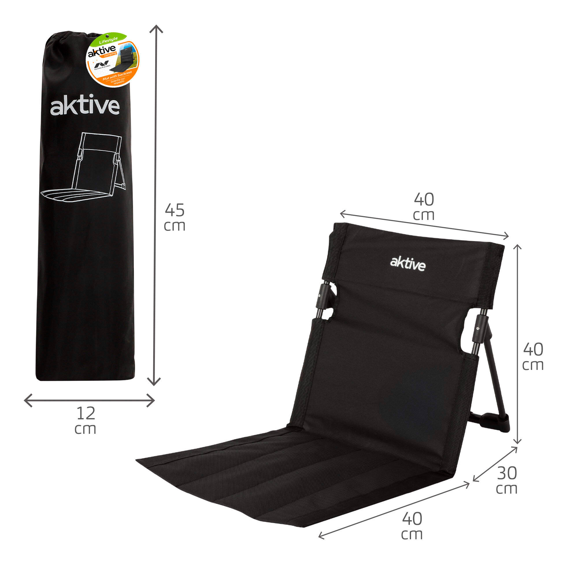 Aktive Cadeira de chão dobrável preta com encosto ajustável 4/7