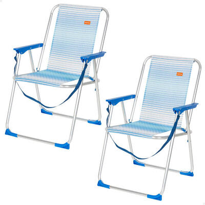 Aktive Confezione da 2 sedie da spiaggia fisse pieghevoli a righe blu e bianche