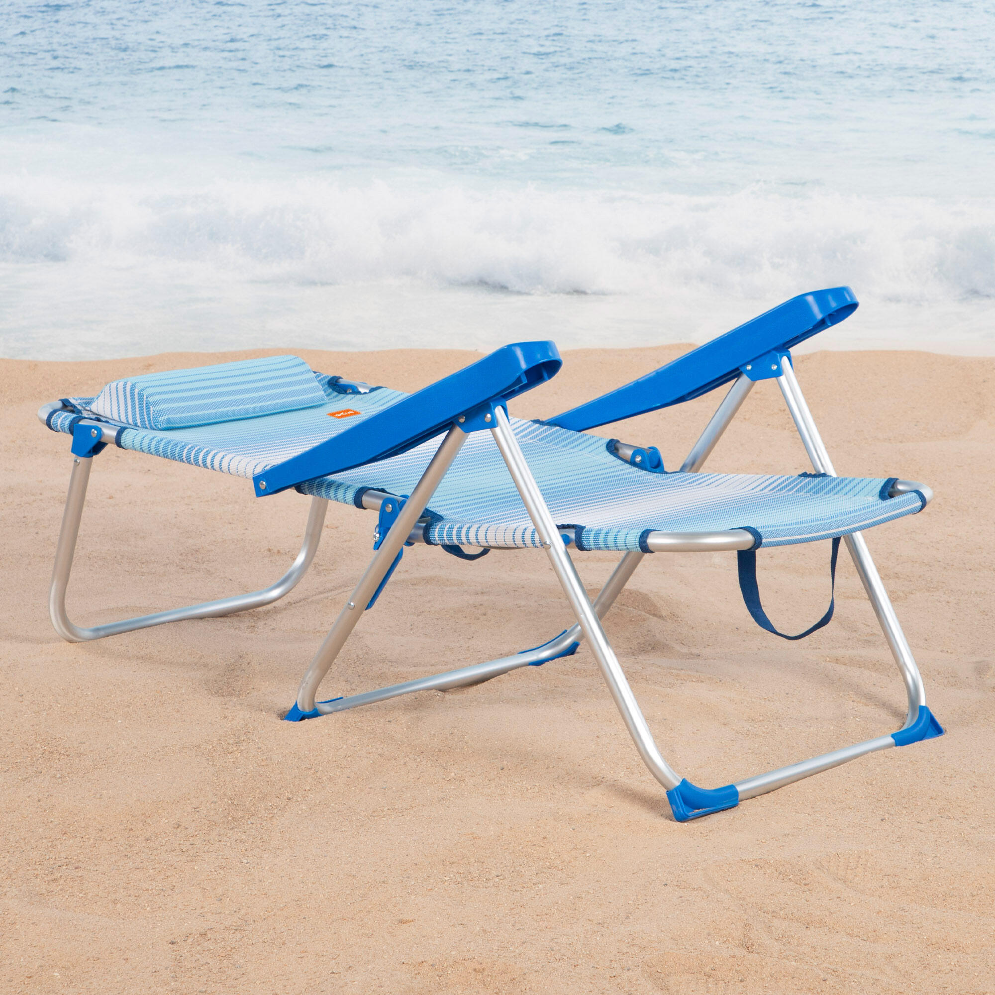 Aktive Confezione da 2 sedie da spiaggia pieghevoli 48x60x90 cm blu 5 posizioni 3/7