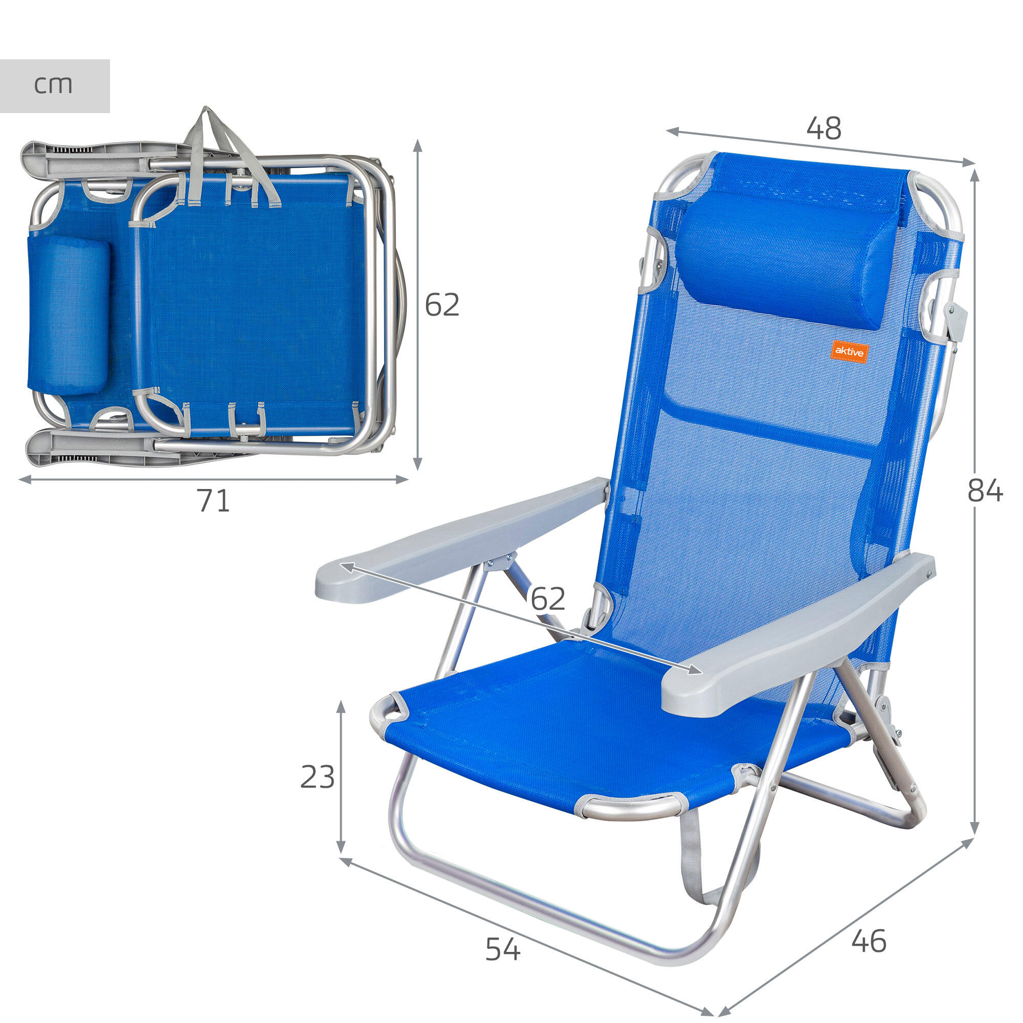 Aktive Pack 2 cadeiras de praia dobráveis multiposição azul 4/7