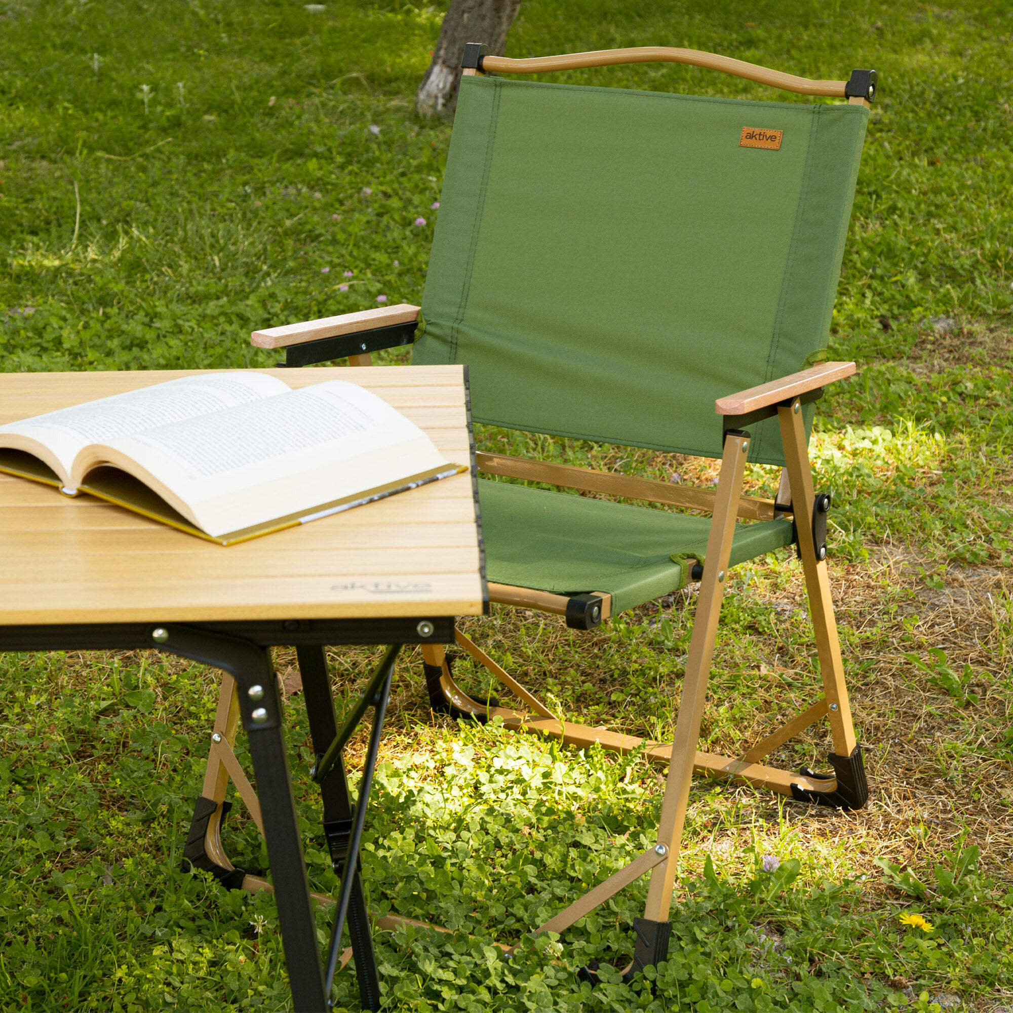 Aktive Sedia pieghevole alta glamping acciaio verde 2/7