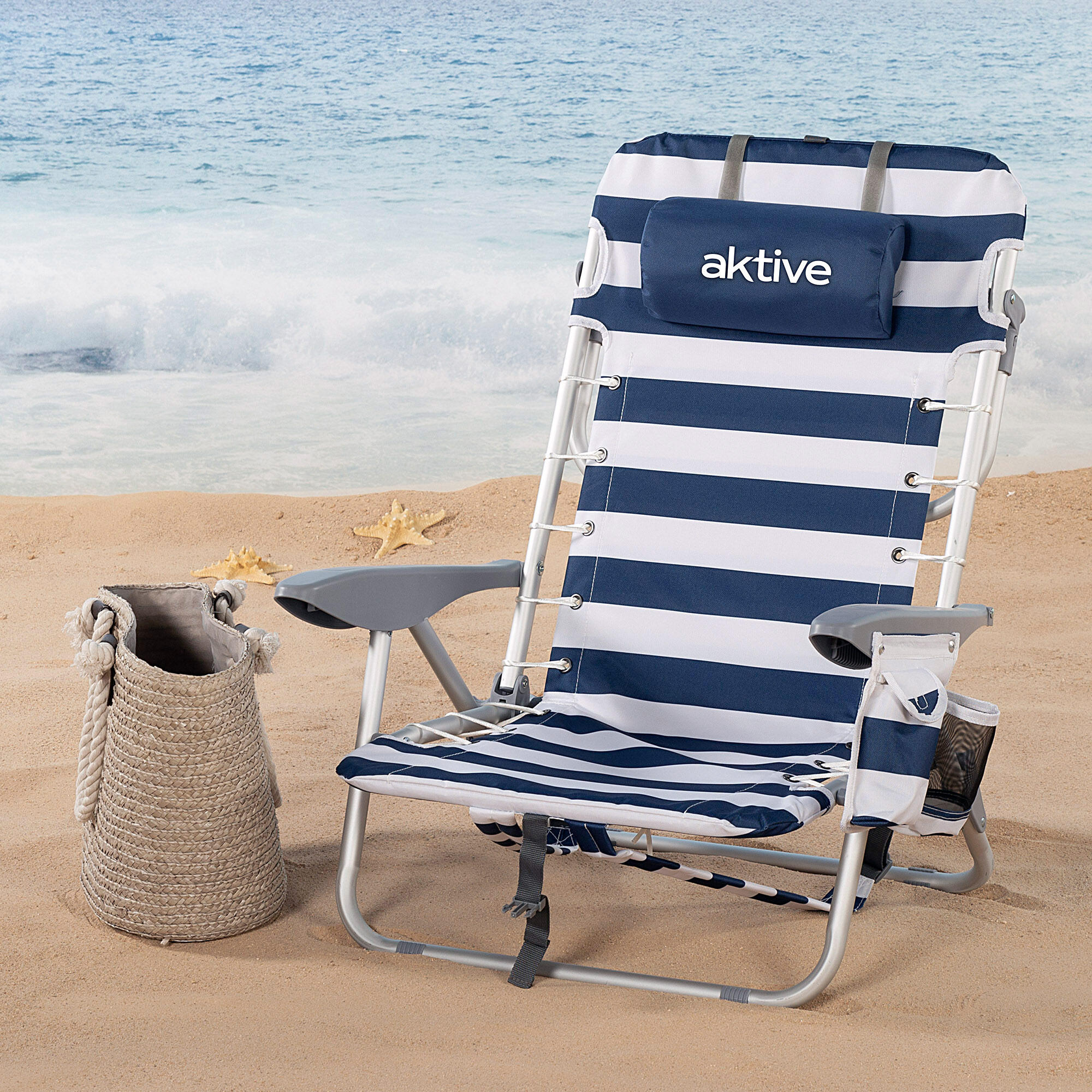 Aktive Pack 2 sillas playa plegables bajas y multiposición estampado marinero 2/7