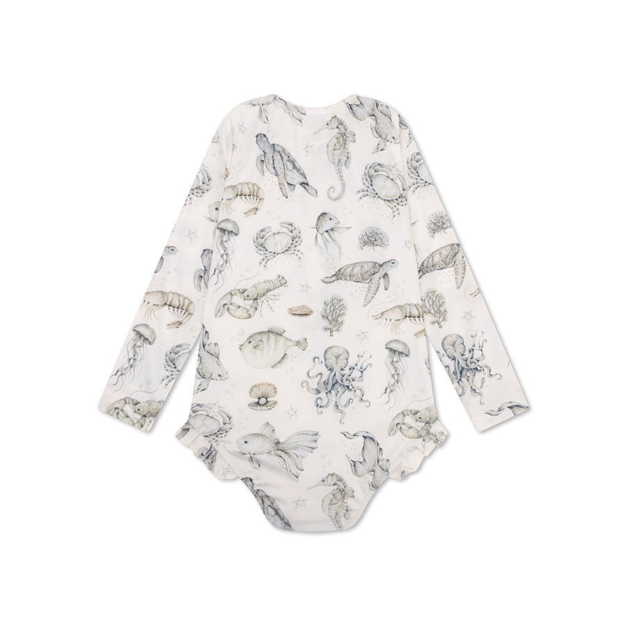 Swim Essentials Costume intero bambina UV con maniche - Verde/Bianco - Sea Life 2/6