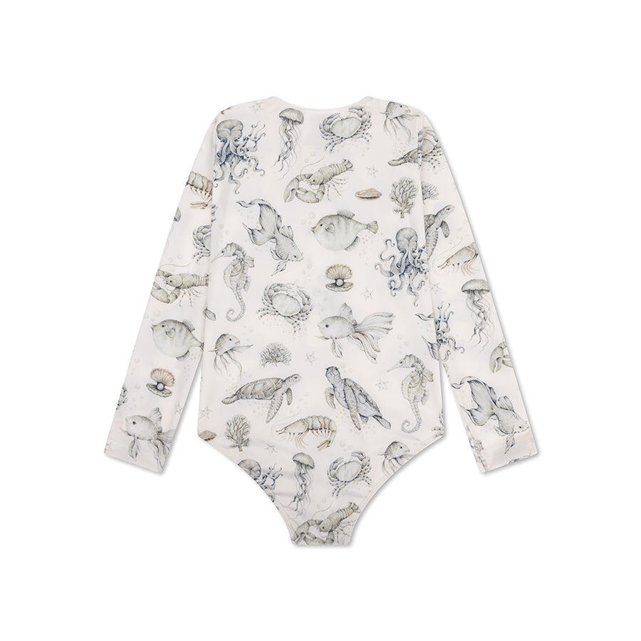 Swim Essentials Costume intero bambina UV con maniche - Verde/Bianco - Sea Life 5/6