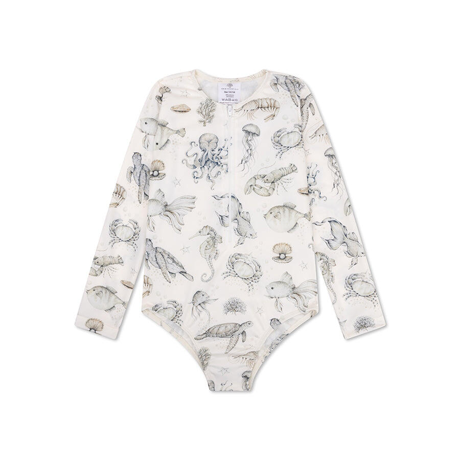 Swim Essentials Costume intero bambina UV con maniche - Verde/Bianco - Sea Life 6/6