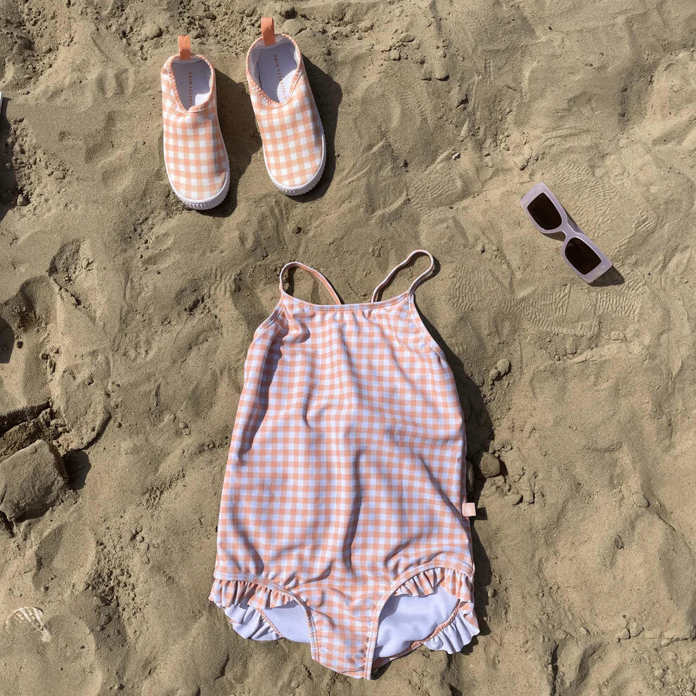 Bañador Niñas - 2-6 Meses - Naranja/Blanco - Sunset Grid - 62/68 2/6