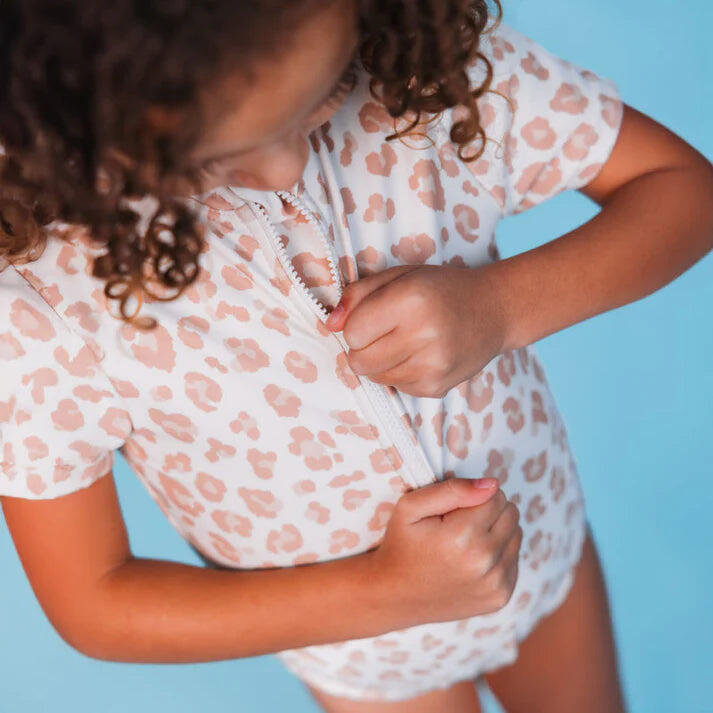 Maillot de bain UV Filles Avec Manches Courtes - Beige - Leopard - 62/68 2/7