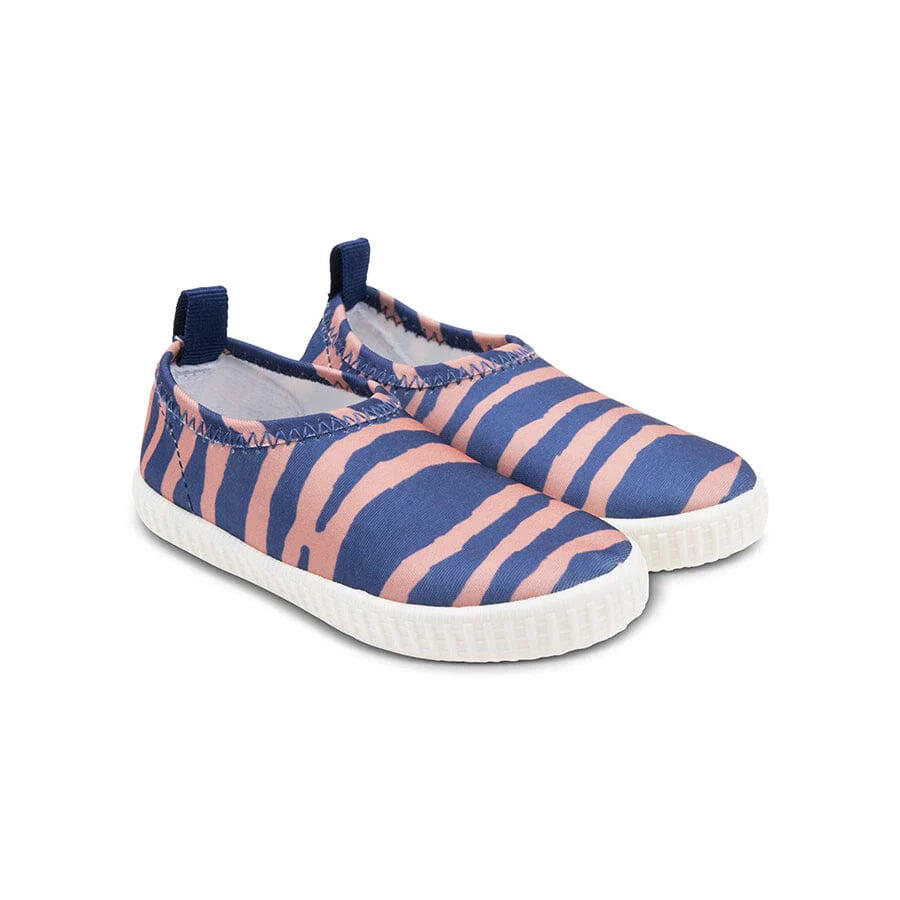 Swim Essentials Scarpe da scoglio per bambini - Blu/Arancione - Vibrant Stripes 3/4