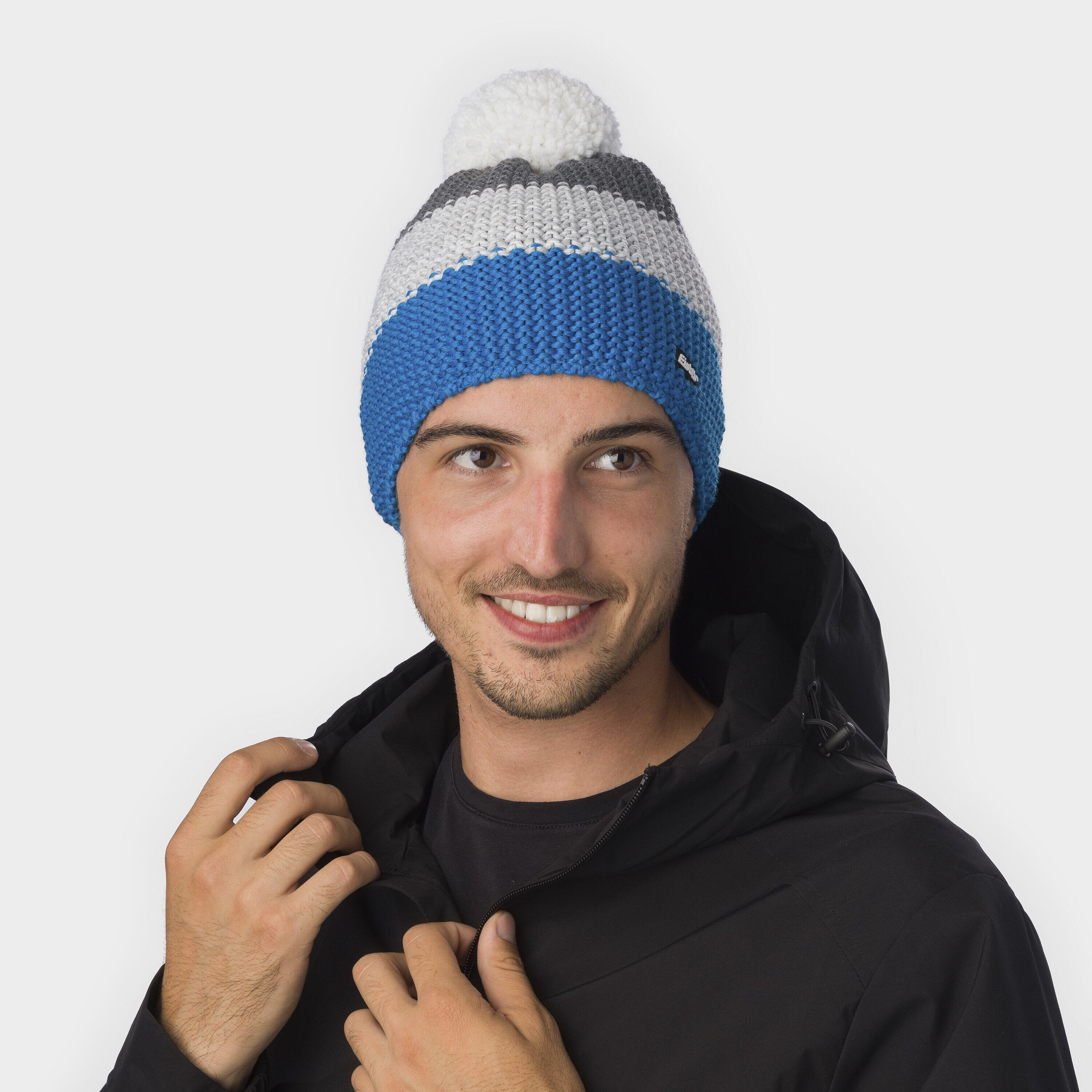 Mütze Star Bommelmütze Herren Damen Wintermütze Fleece Pompon atmungsaktiv 3/4