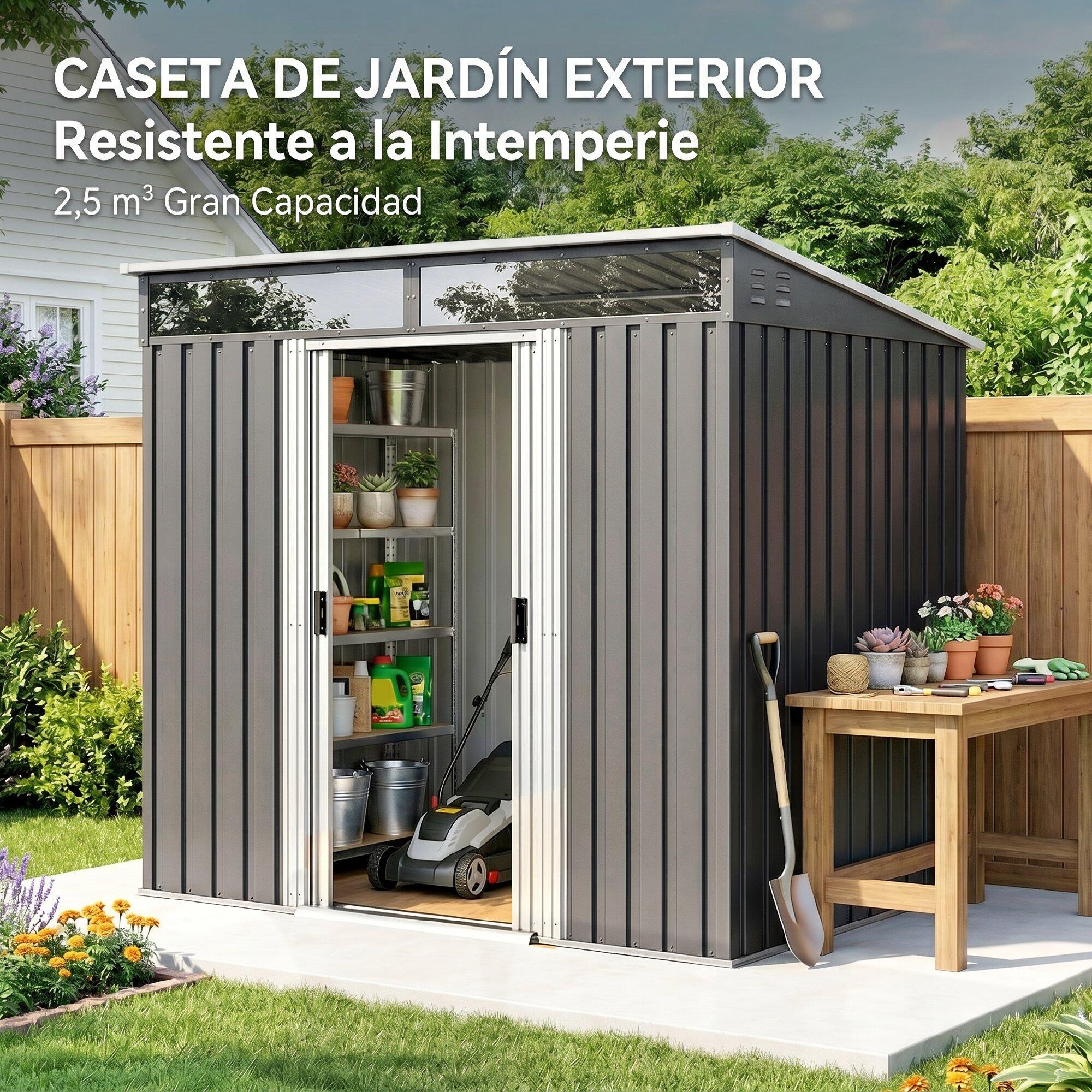 Abrigo de Jardim 195x122x181,5 cm cinzento Outsunny 5/7