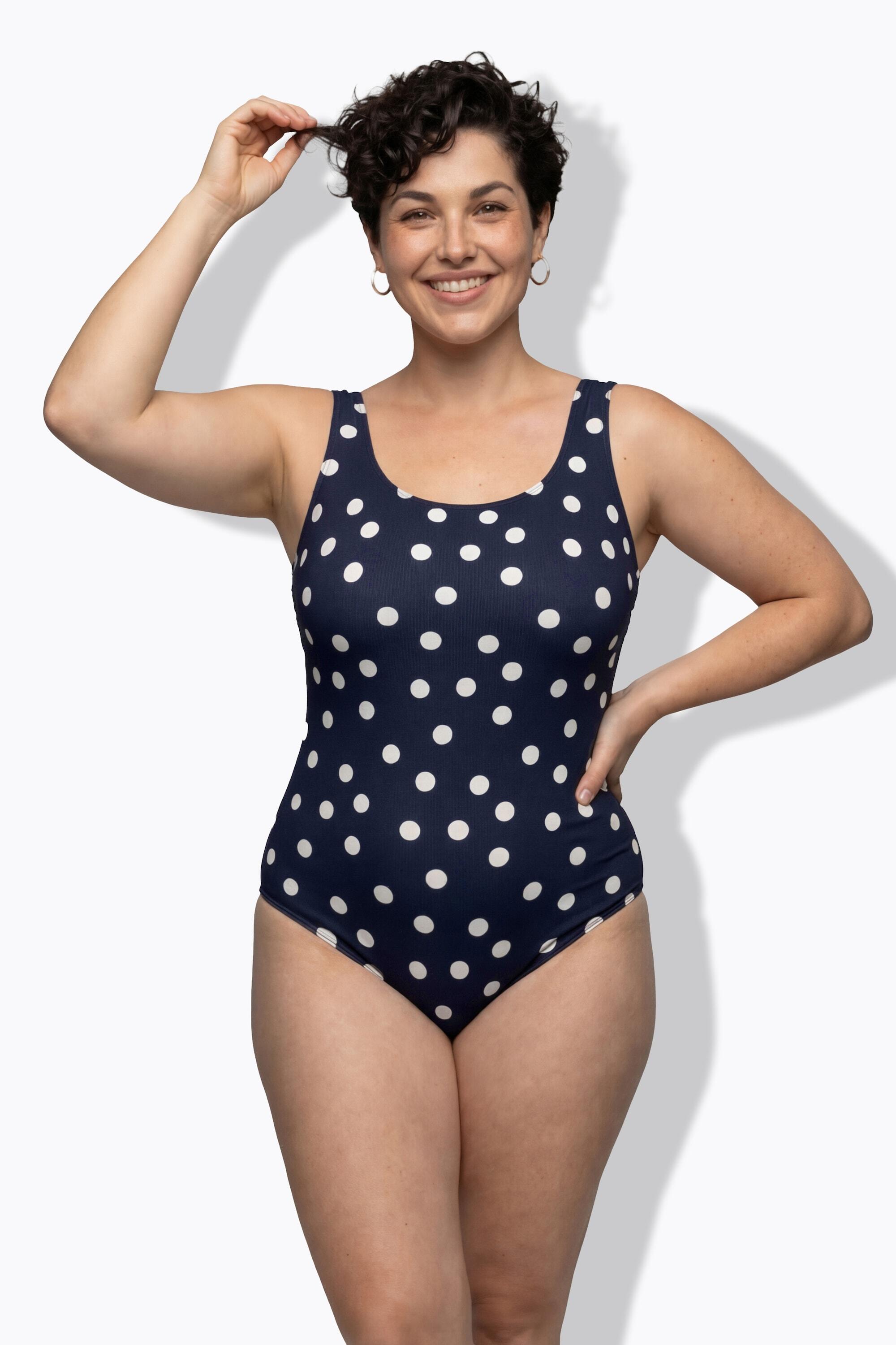Femme Maillot de bain à pois. Sans bonnets souples. Décolleté rond 5/7