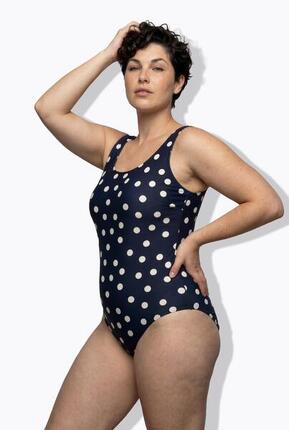 Femme Maillot de bain à pois. Sans bonnets souples. Décolleté rond