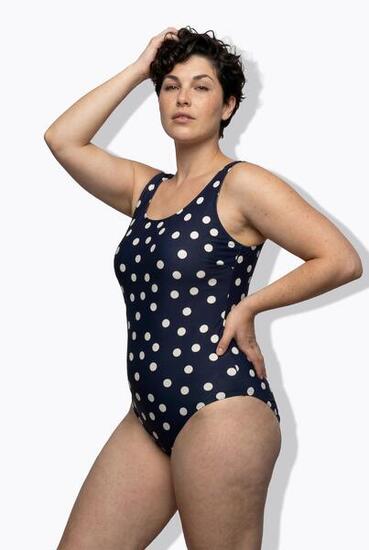 Femme Maillot de bain à pois. Sans bonnets souples. Décolleté rond