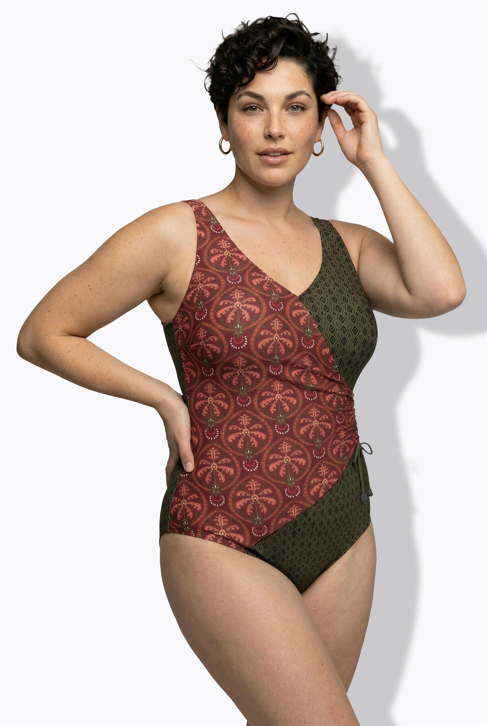 Femme Maillot de bain à bonnets souples motifs palmiers / losanges 5/7