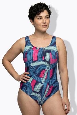 Dames badpak met penseelstrekenpatroon zonder softcups