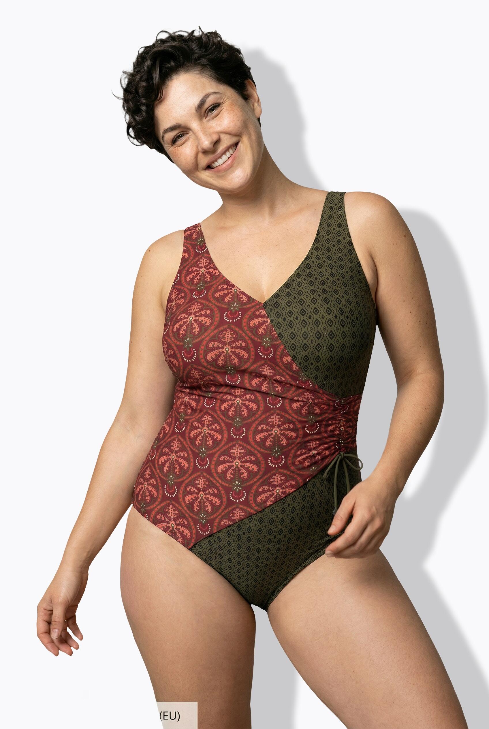 Femme Maillot de bain à bonnets souples motifs palmiers / losanges 1/7