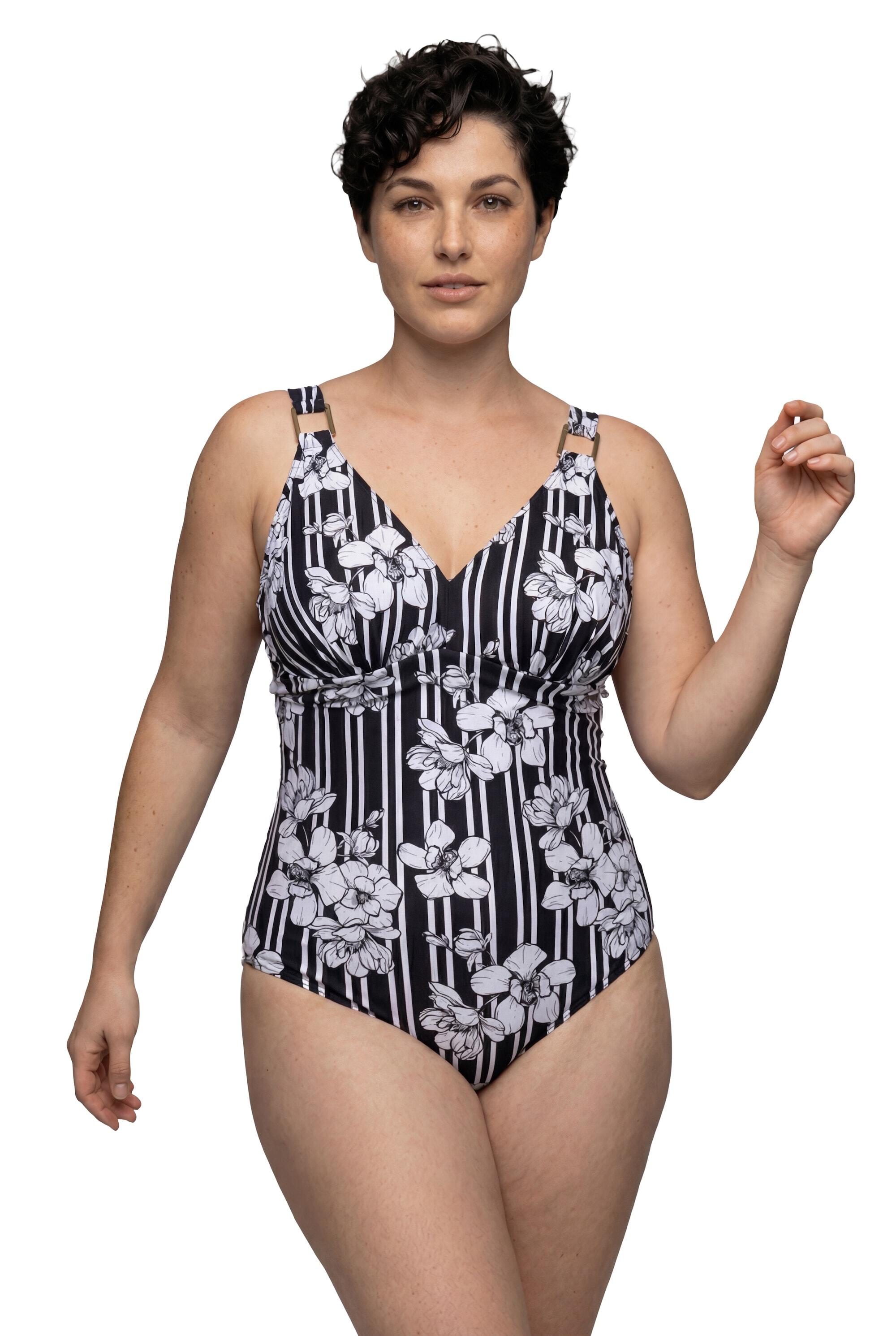 Femme Maillot de bain avec bonnets souples motif rayures/fleurs matière recyclée 5/7