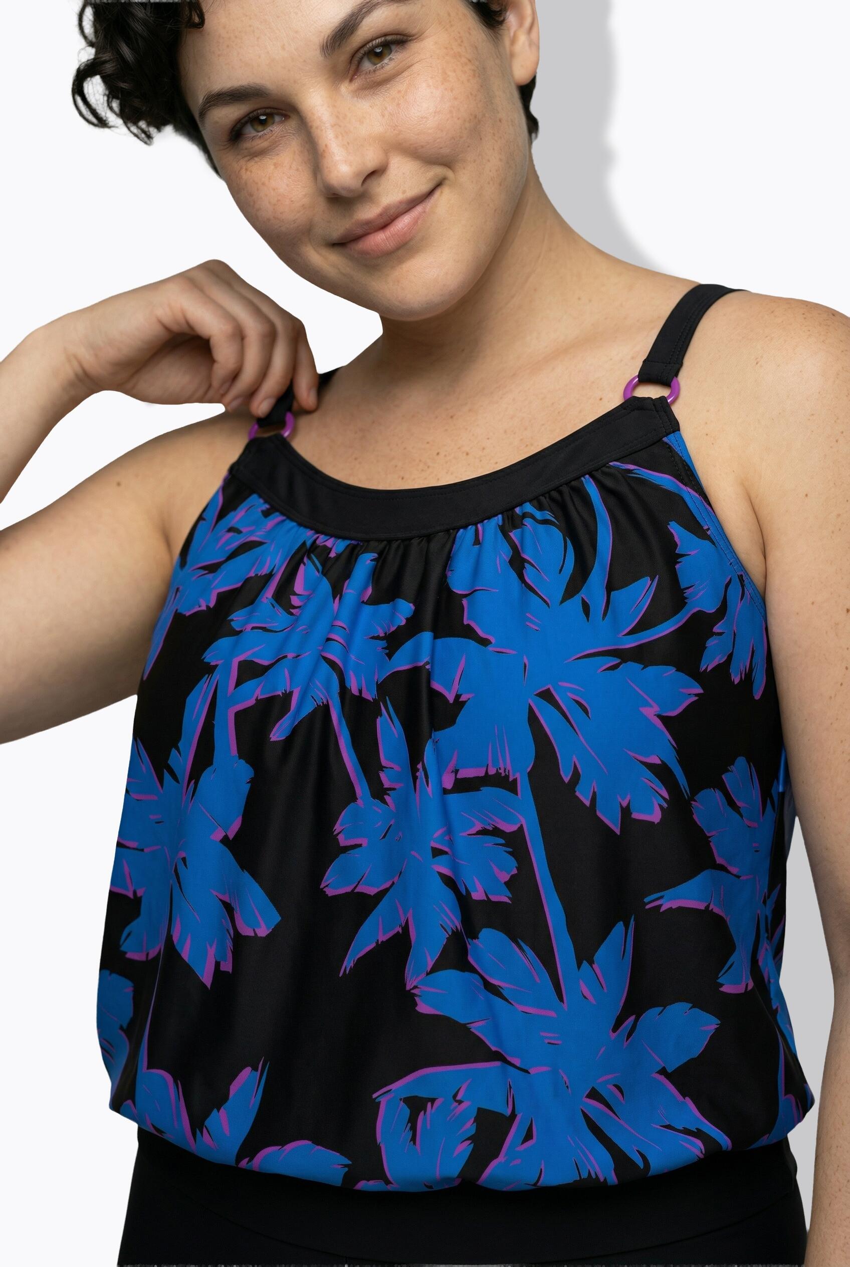 Femme Tankini avec short motif palmiers bonnets souples et bretelles ajustables 3/7
