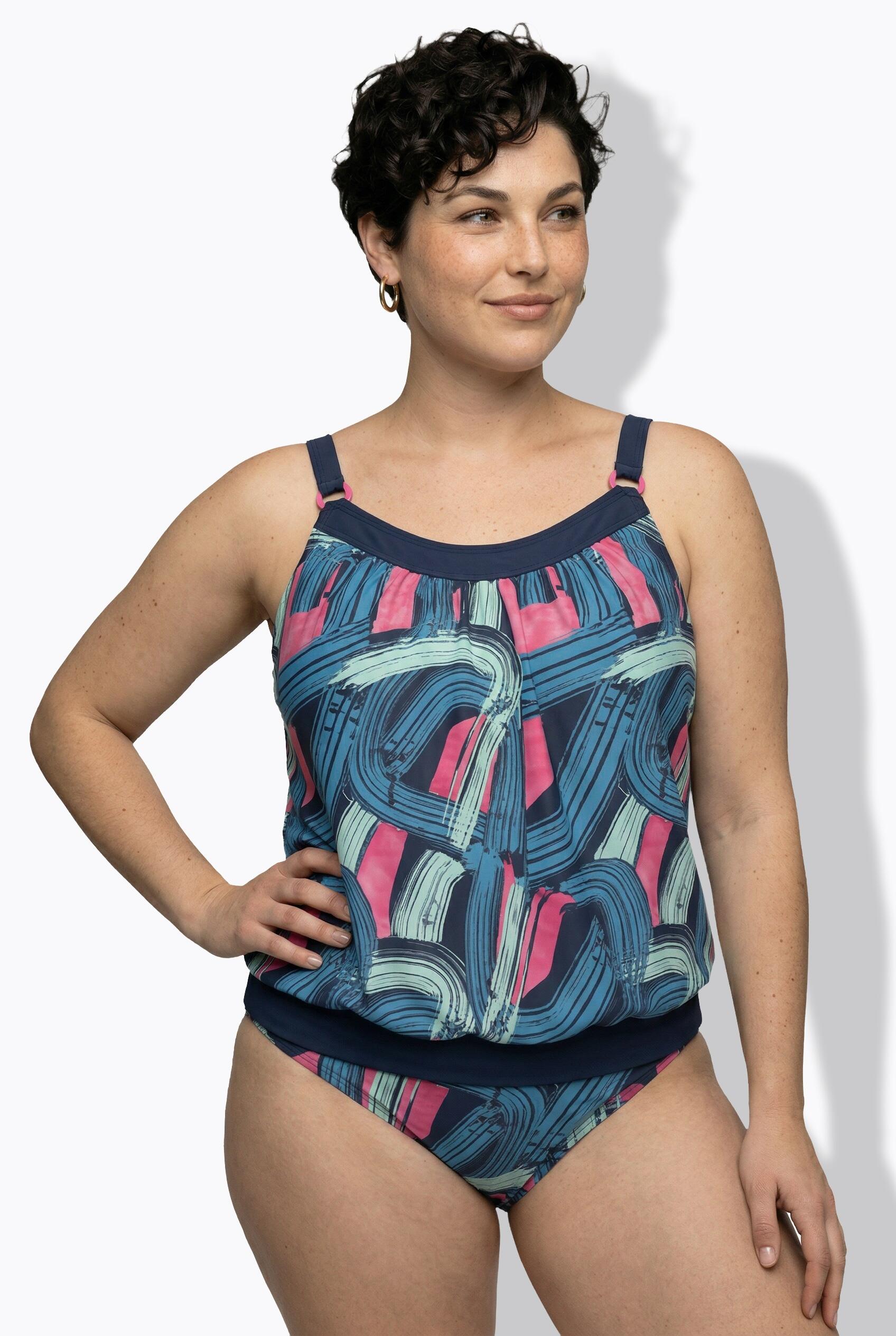 Femme Tankini avec bonnets souples base élastique et motif « coups de pinceau » 5/7