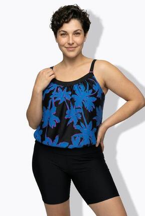 Femme Tankini avec short motif palmiers bonnets souples et bretelles ajustables