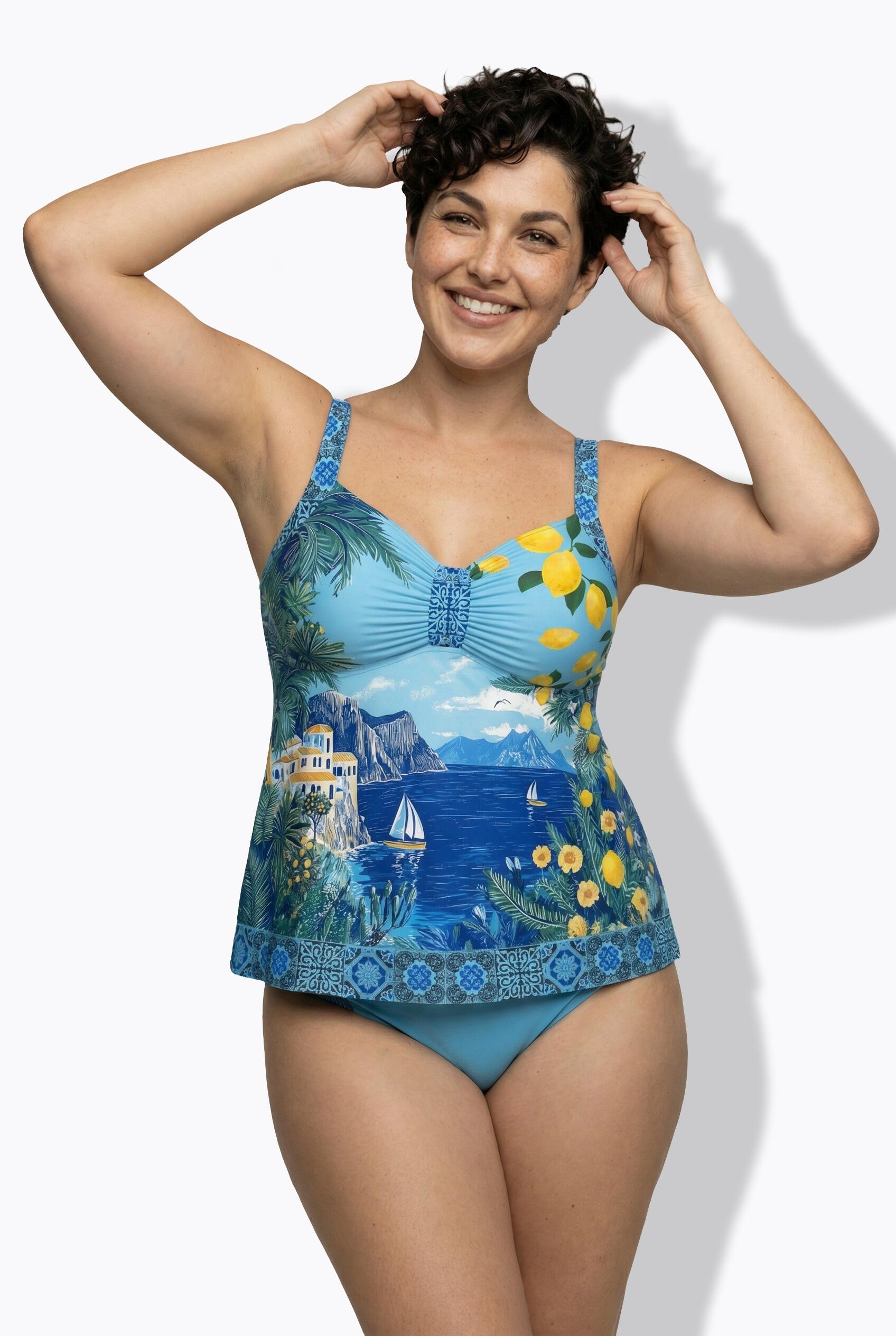 Femme Tankini motif vacances au bord de la mer bonnets souples 1/7